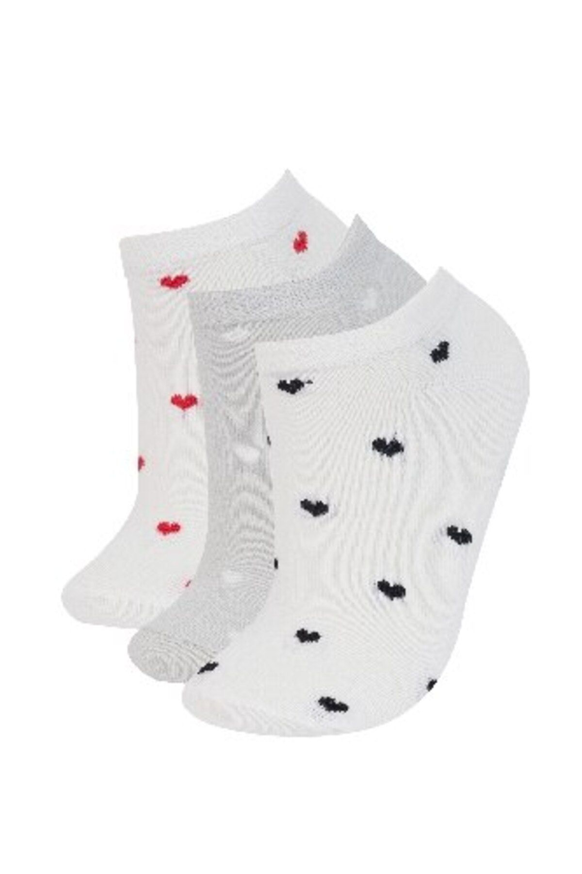 DeFacto-3-teilige Baumwoll-Booties-Socken für Damen mit Herzmotiv E2134axns 1