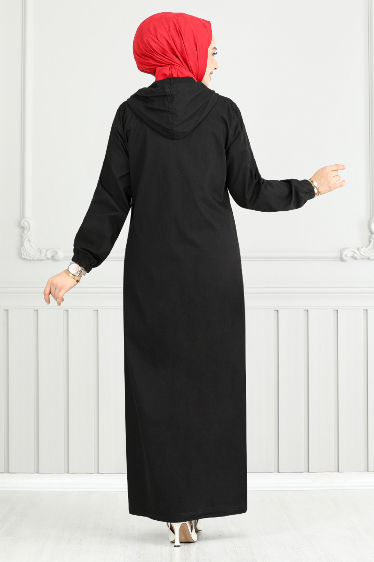 ModaMerve-Black Denim Ferace - Elastic Cuff, Model 321Mss941-M 5