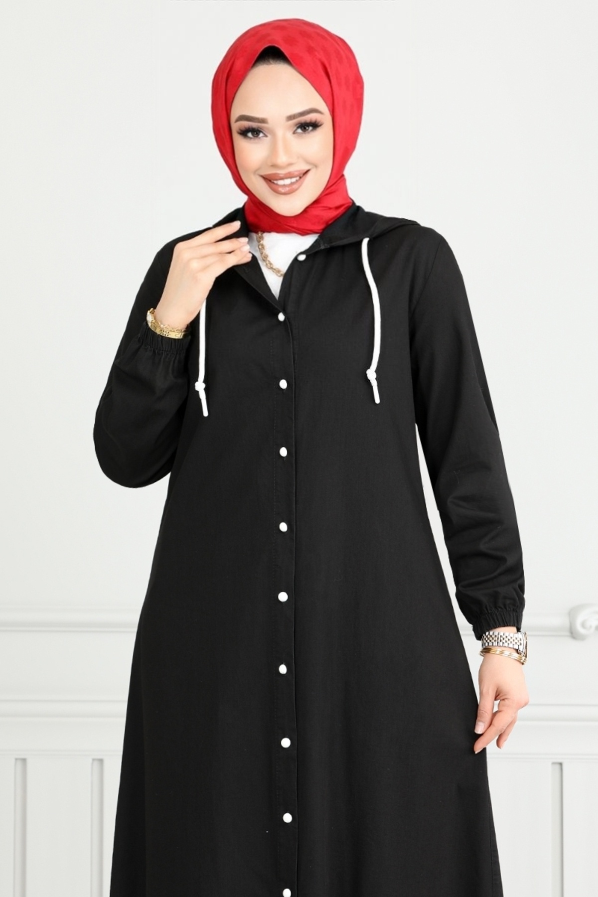 ModaMerve-Black Denim Ferace - Elastic Cuff, Model 321Mss941-M 4