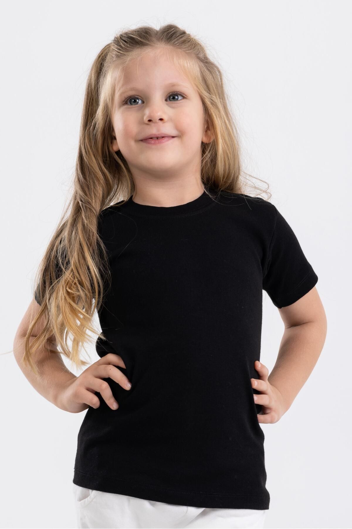 BAYKAR-Girls' Cotton Round Neck Undershirt T-Shirt 3 Pack 4444* Black 3