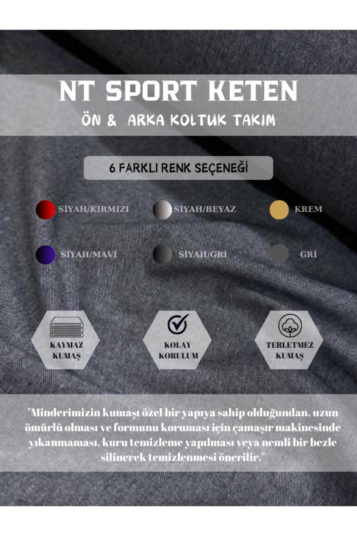 NATOCONCEPT Nt Sport Serisi 5 Parça Su Geçirmez Keten Araba Koltuk Minderi - Gri fotoğrafı 7 (önizleme)