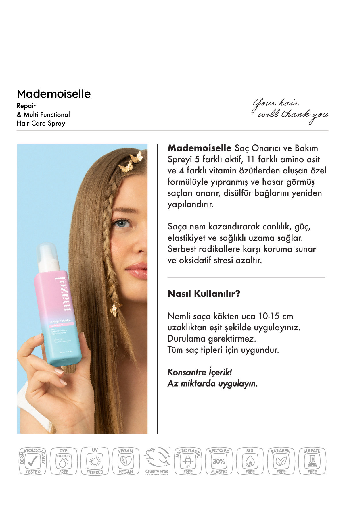 Mademoiselle Saç Onarıcı ve Saç Bakım Spreyi — TS002 — تصویر 2 از 4
