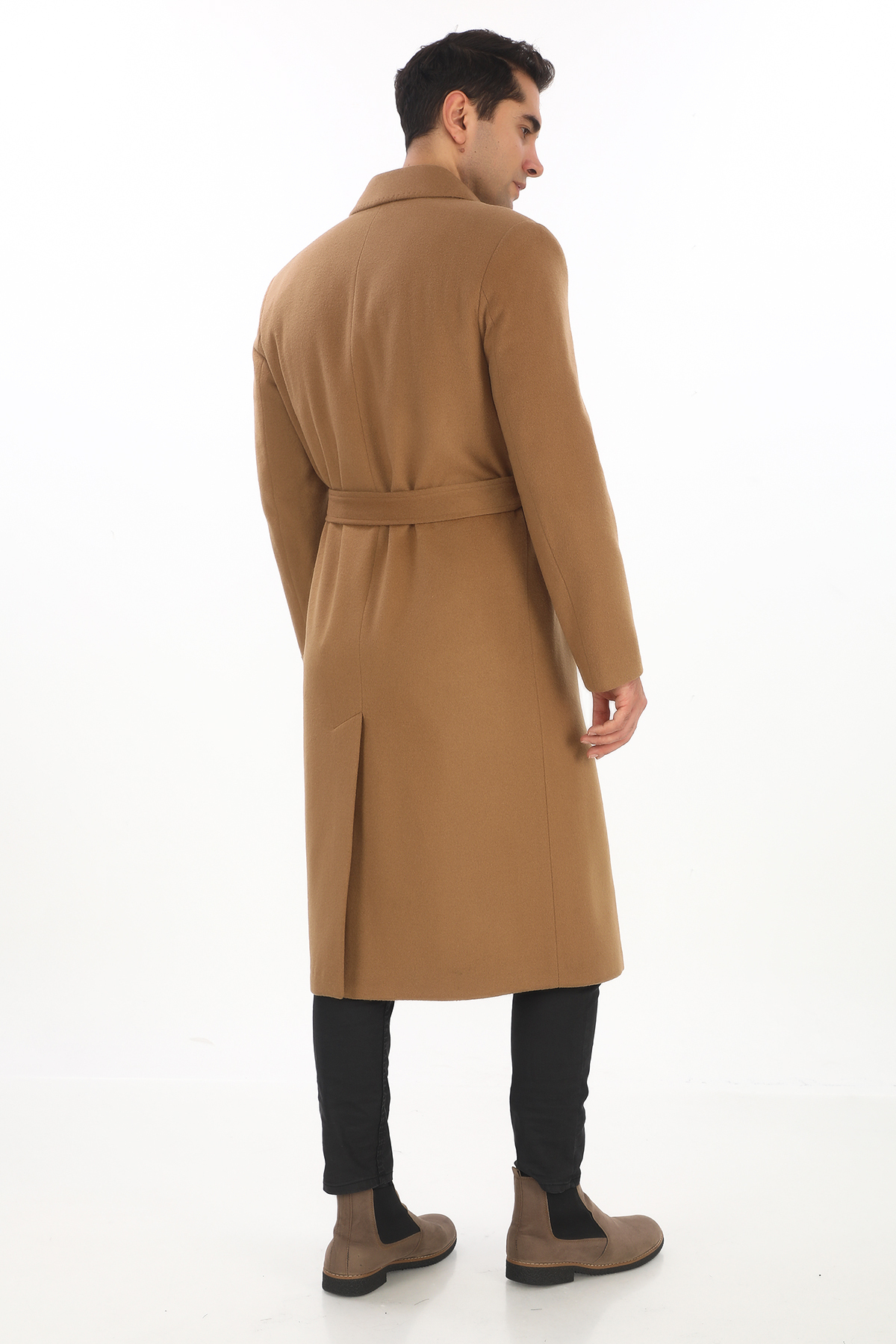ŞAN GİYİM  1070 Erkek Camel Bebe Yaka Kemerli Uzun Palto - Görsel 6