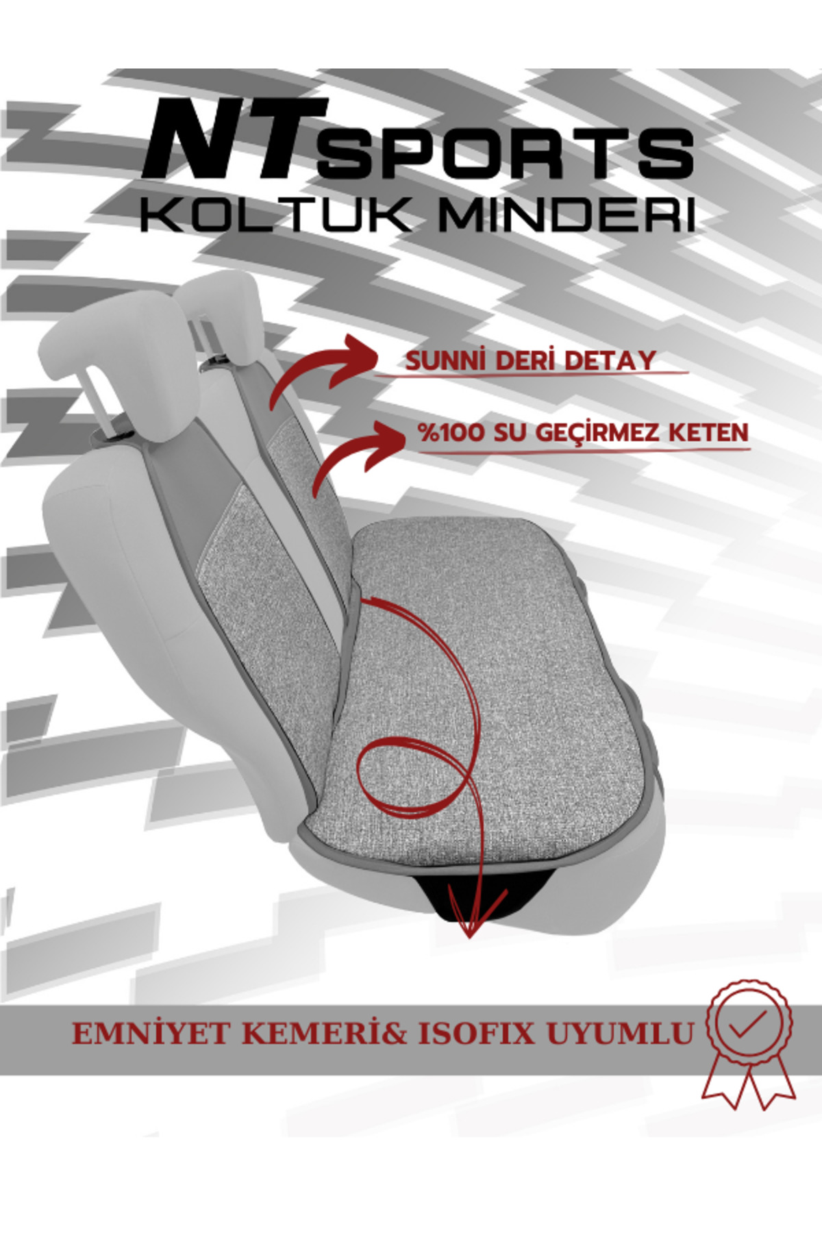 NATOCONCEPT Nt Sport Serisi 5 Parça Su Geçirmez Keten Araba Koltuk Minderi - Gri fotoğrafı 4 (önizleme)