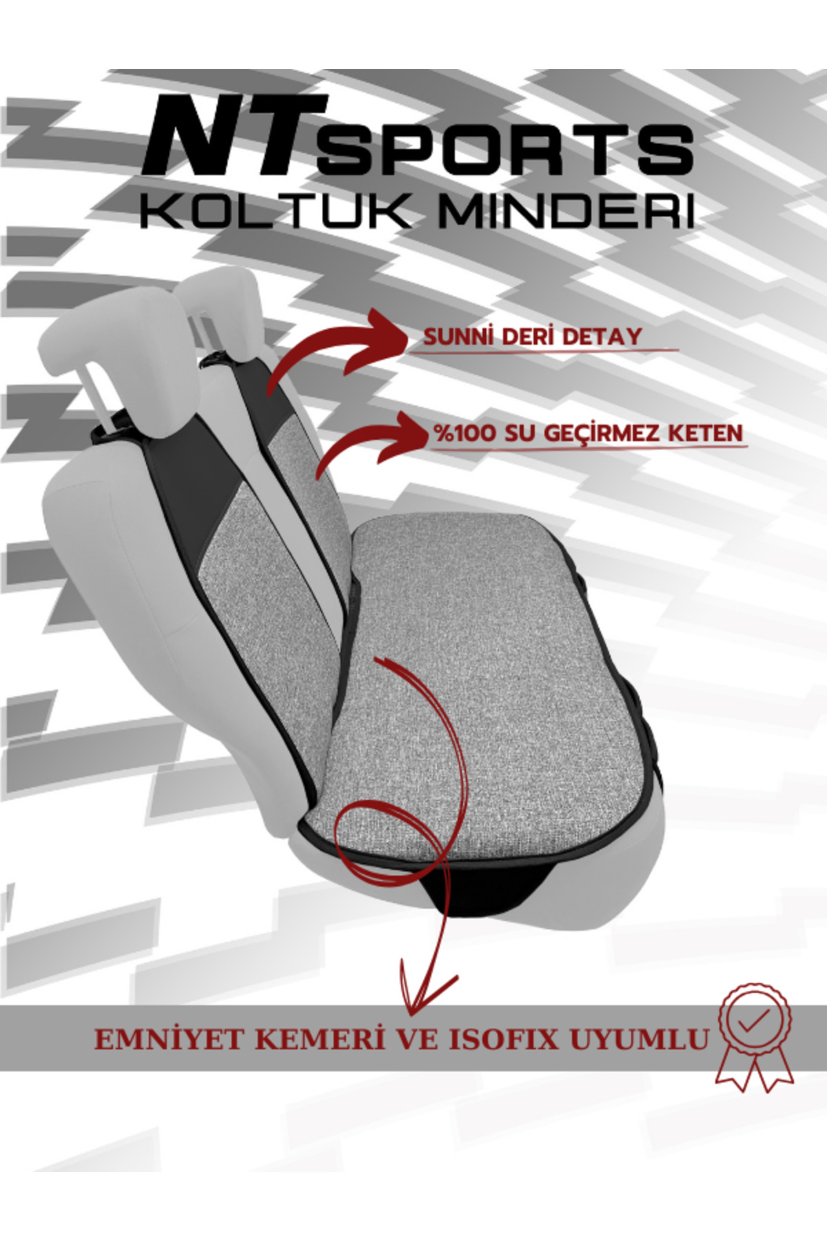 NATOCONCEPT Nt Sport Serisi 5 Parça Su Geçirmez Keten Araba Koltuk Minderi - Siyah / Gri fotoğrafı 4 (önizleme)