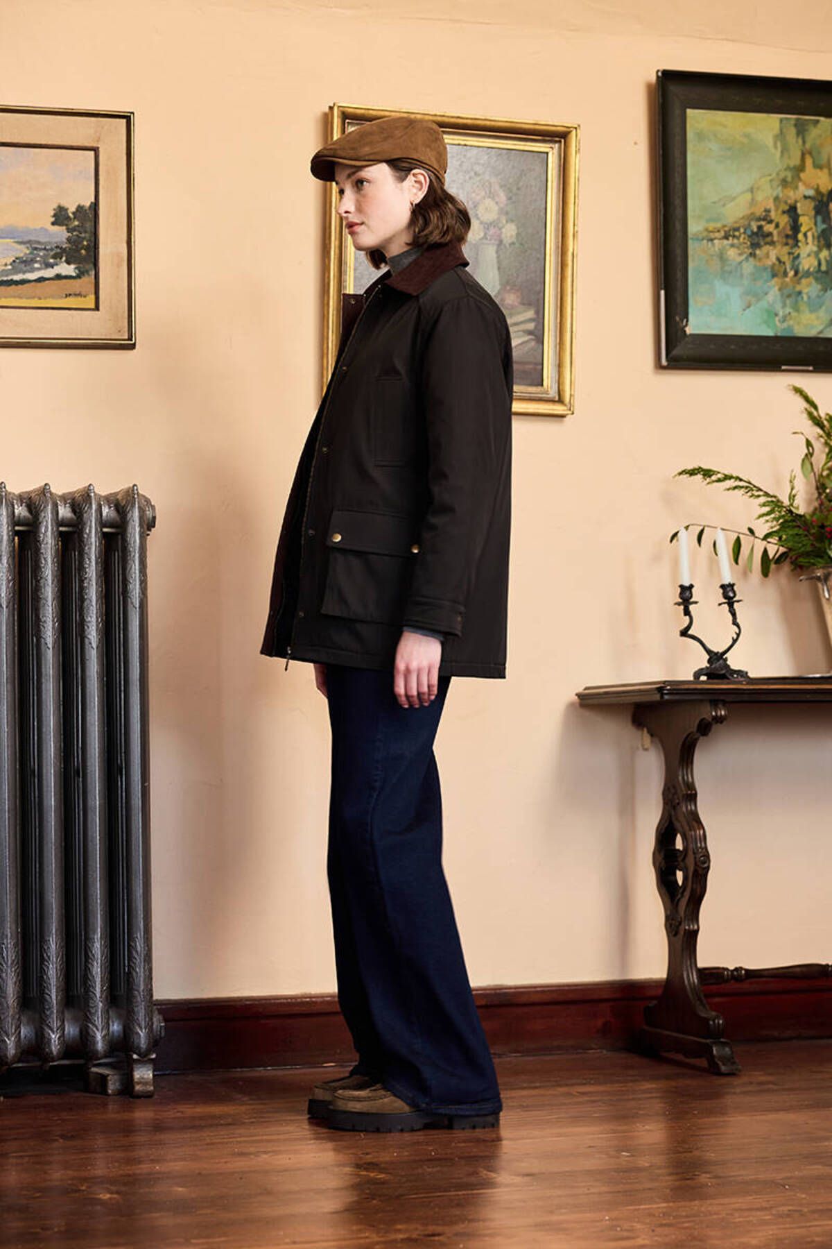 BE BLUE-Gabardin Coat with Black Velvet Collar 7