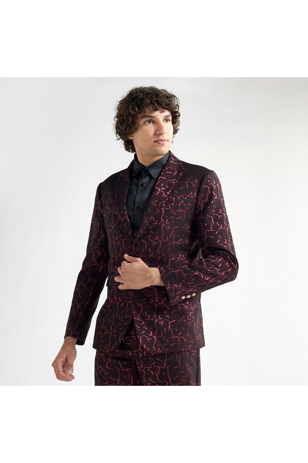 FAV-All-Over Print Blazer with Notch Lapel and Long Sleeves 1