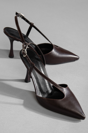 camaiore Kadın Acı Kahve Renk Deri Klasik Topuklu Ayakkabı Sivri Burun