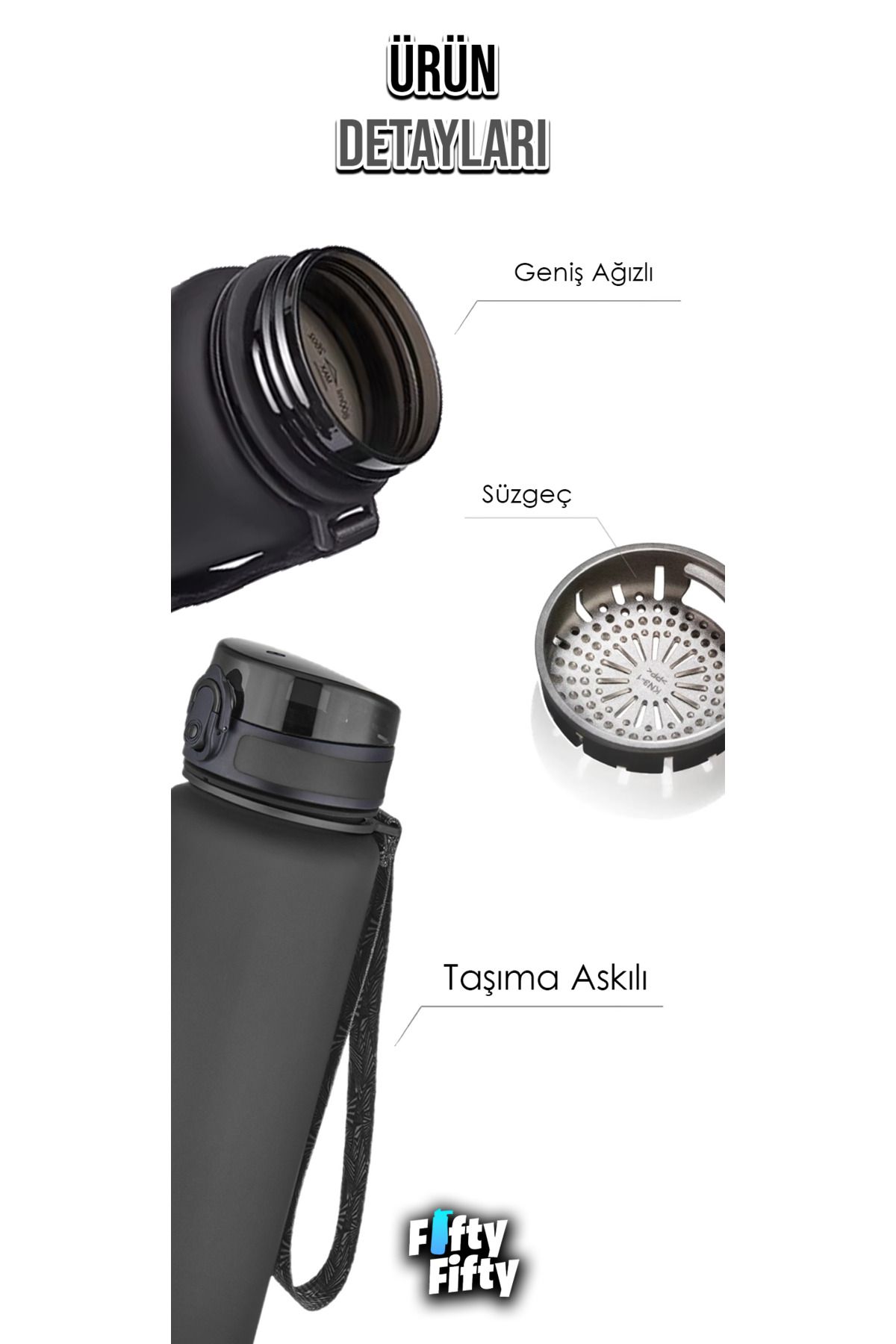قمقمه ورزشی FIFTYFIFTY 2LI SET 1000ML 1LTER جریان آب TRITAN Uzspace