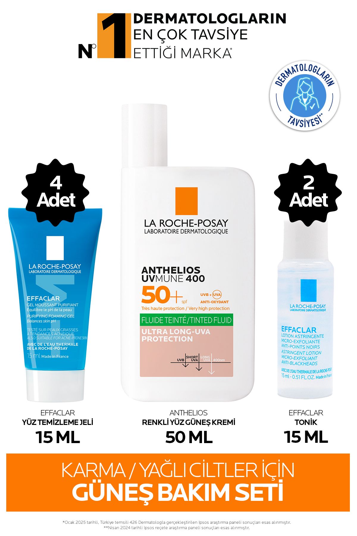 La Roche Posay Karma/Yağlı Ciltler Bakım Seti: Anthelios Renkli Yüz Kremi &Effaclar Tonik&Yüz Temizleme Jeli