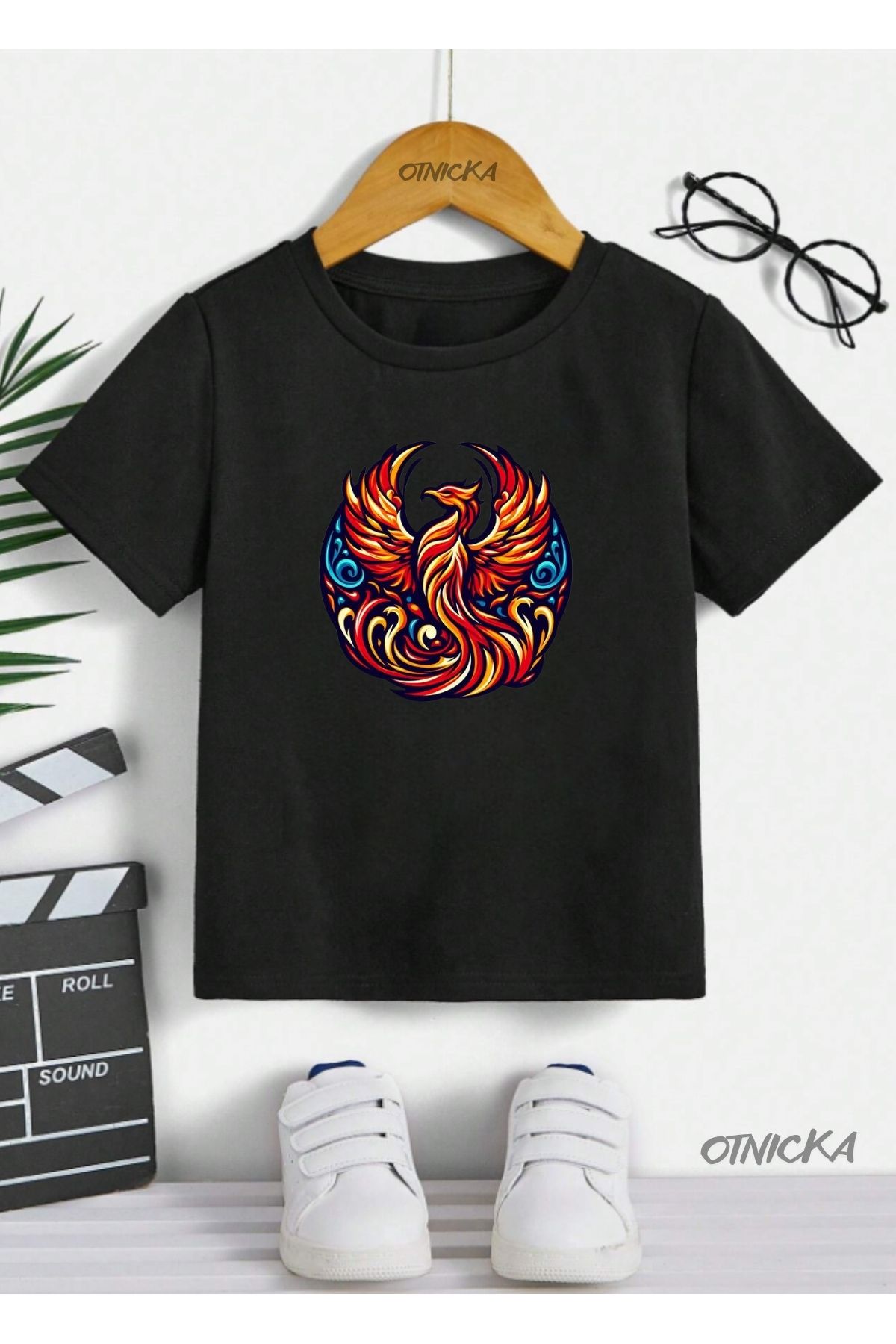 OTNICKA-Special Design Anka Bird Printed Black Kids T-Shirt 1