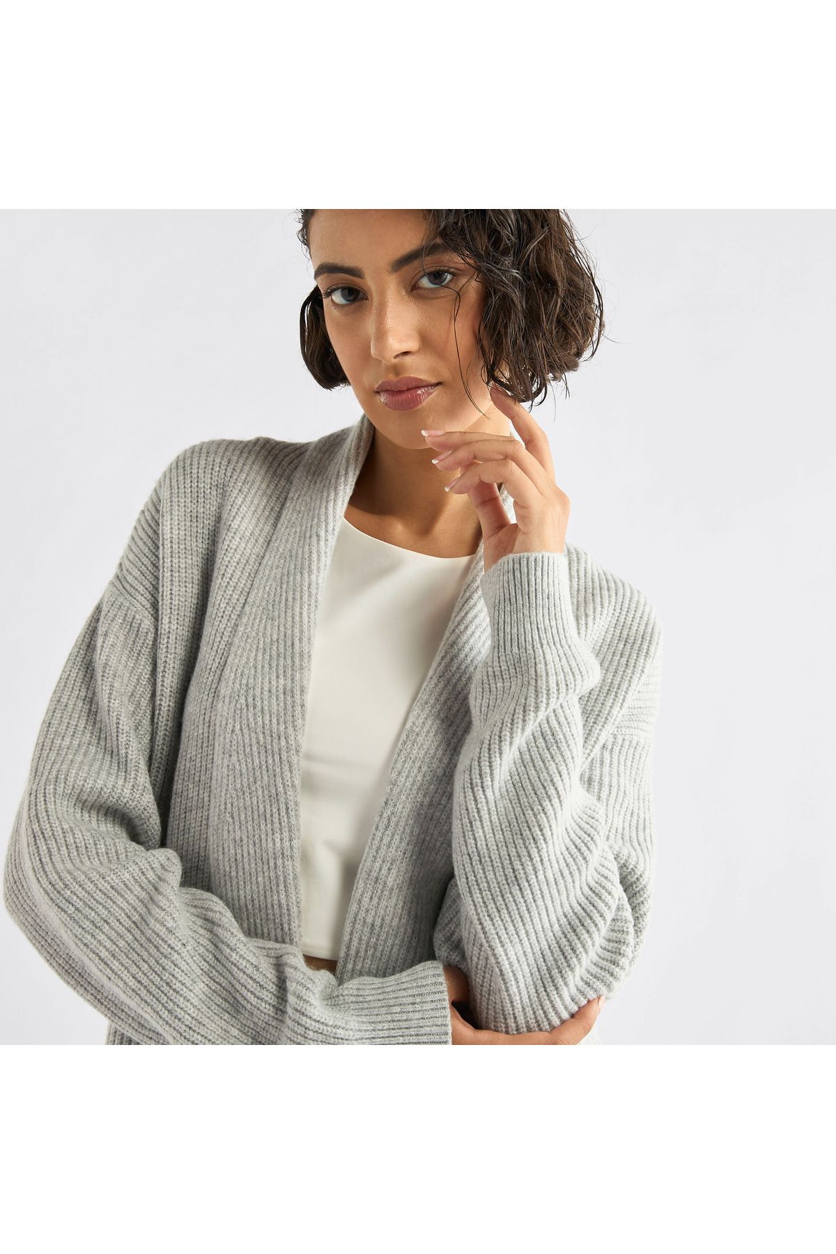 FAV-Textured Open Front Cardigan with Long Sleeves 4