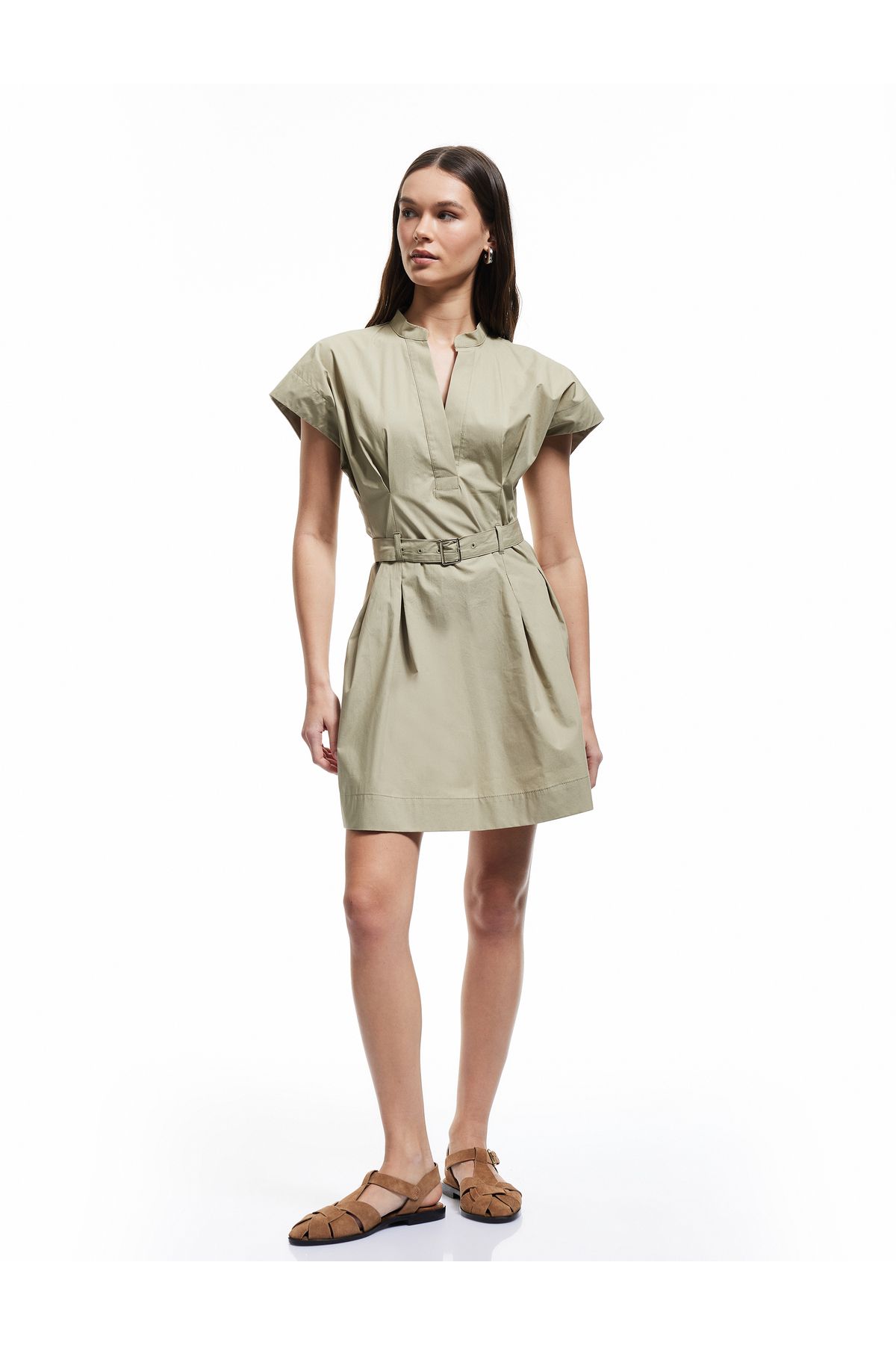 Koton-Mini Prevailing Collar Button Sleeveless Shirt Dress 2