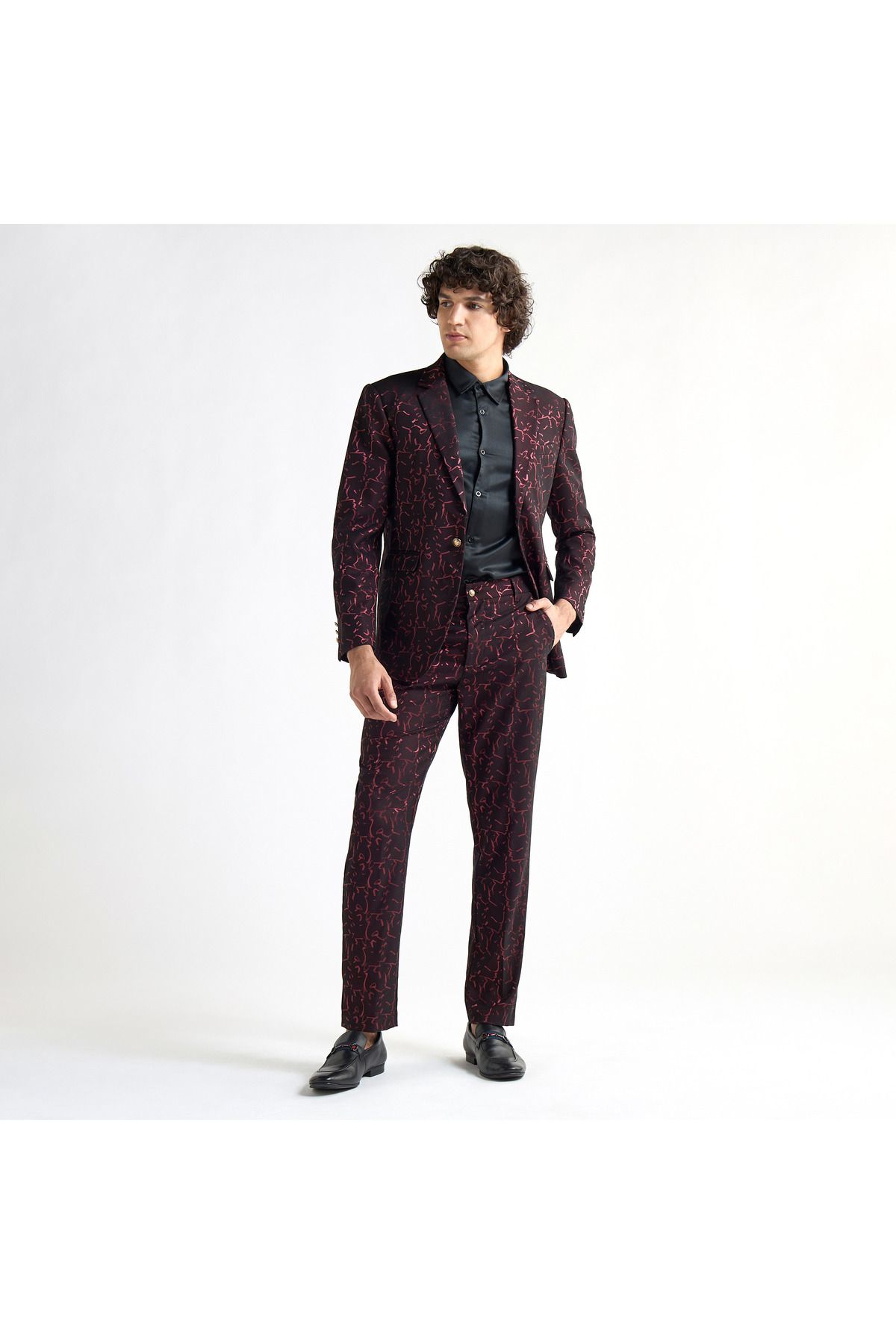 FAV-All-Over Print Blazer with Notch Lapel and Long Sleeves 2