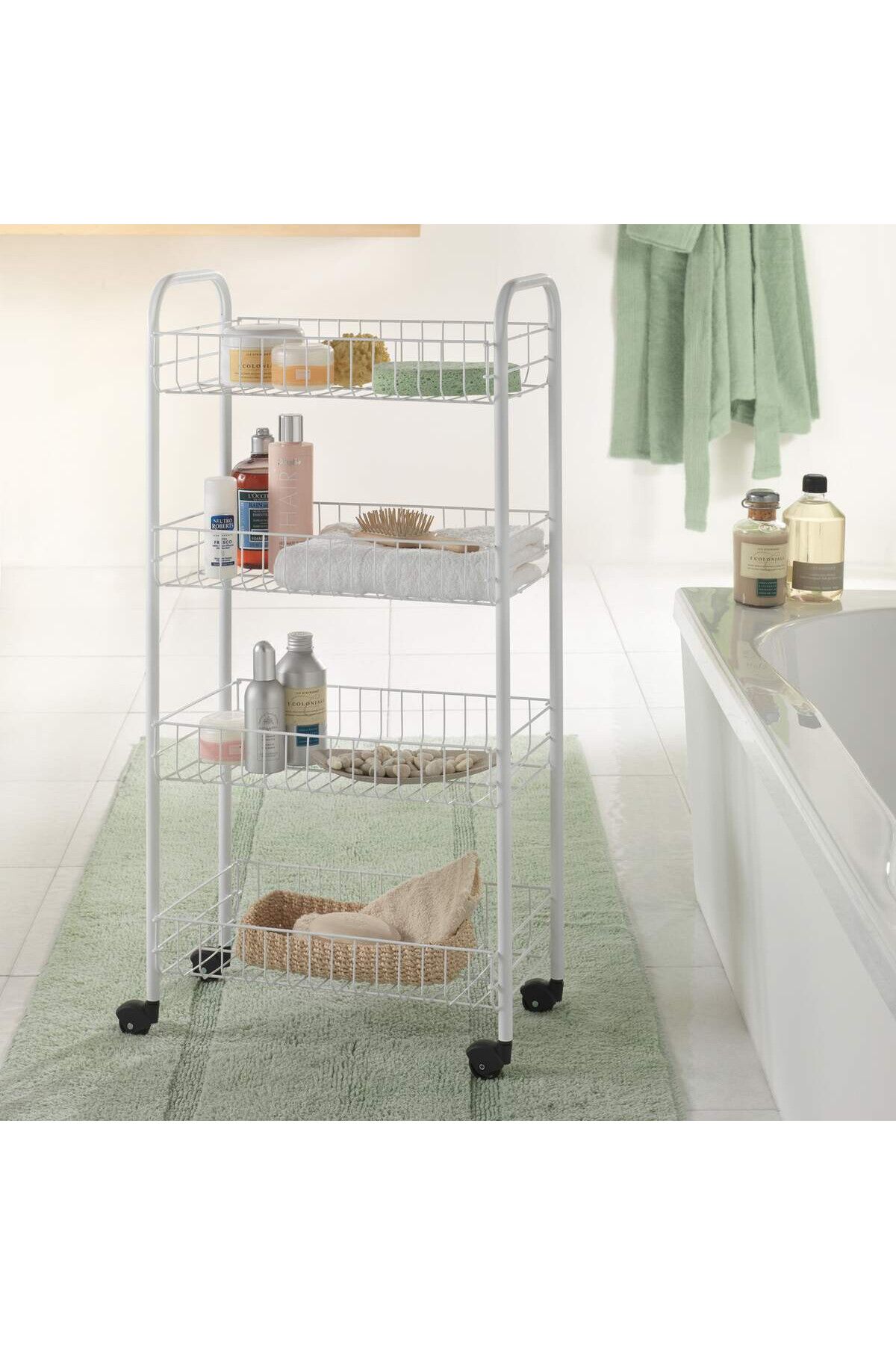 Metaltex-White Pisa 4-Tier Rolling Cart – Durable & Space-Saving Storage Solution 4