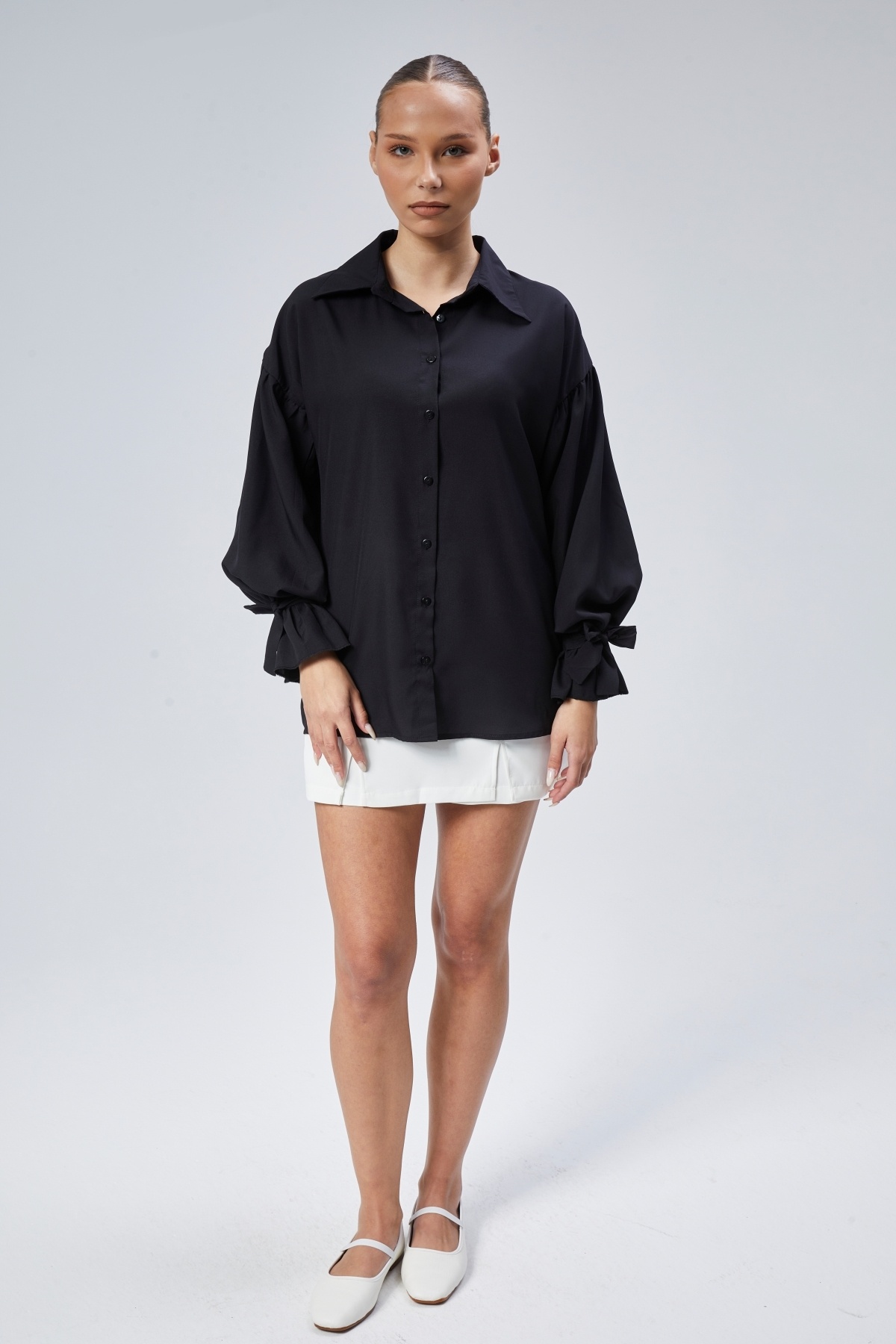 EMMAS CLOTHİNG  Oversize Büzgü Detaylı Saten Bluz - Görsel 3