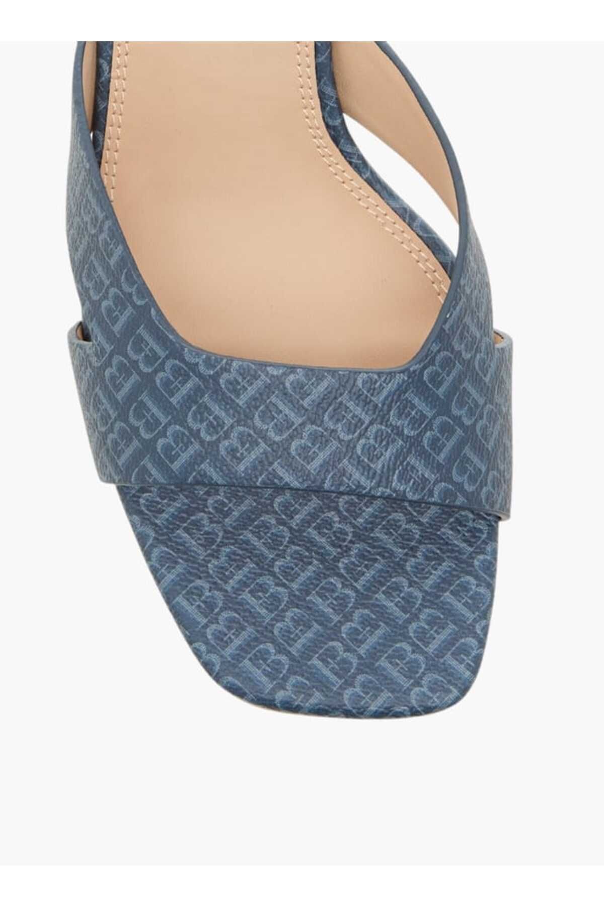 Flora Bella by Shoexpress-Flora Bella Monogram Print Slip-On Sandals with Flared Heels 4