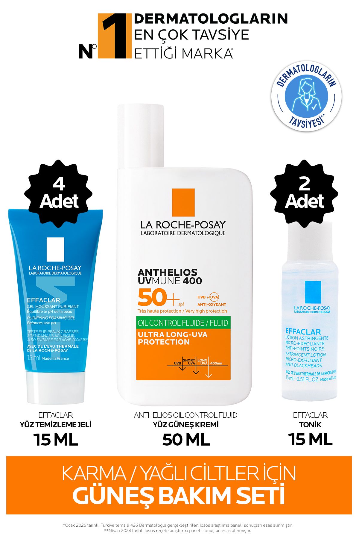 La Roche Posay Güneş Bakım Seti: Anthelios Oil Control Yüz Kremi &Effaclar Sıklaştırıcı Tonik& Yüz Temizleme Jeli