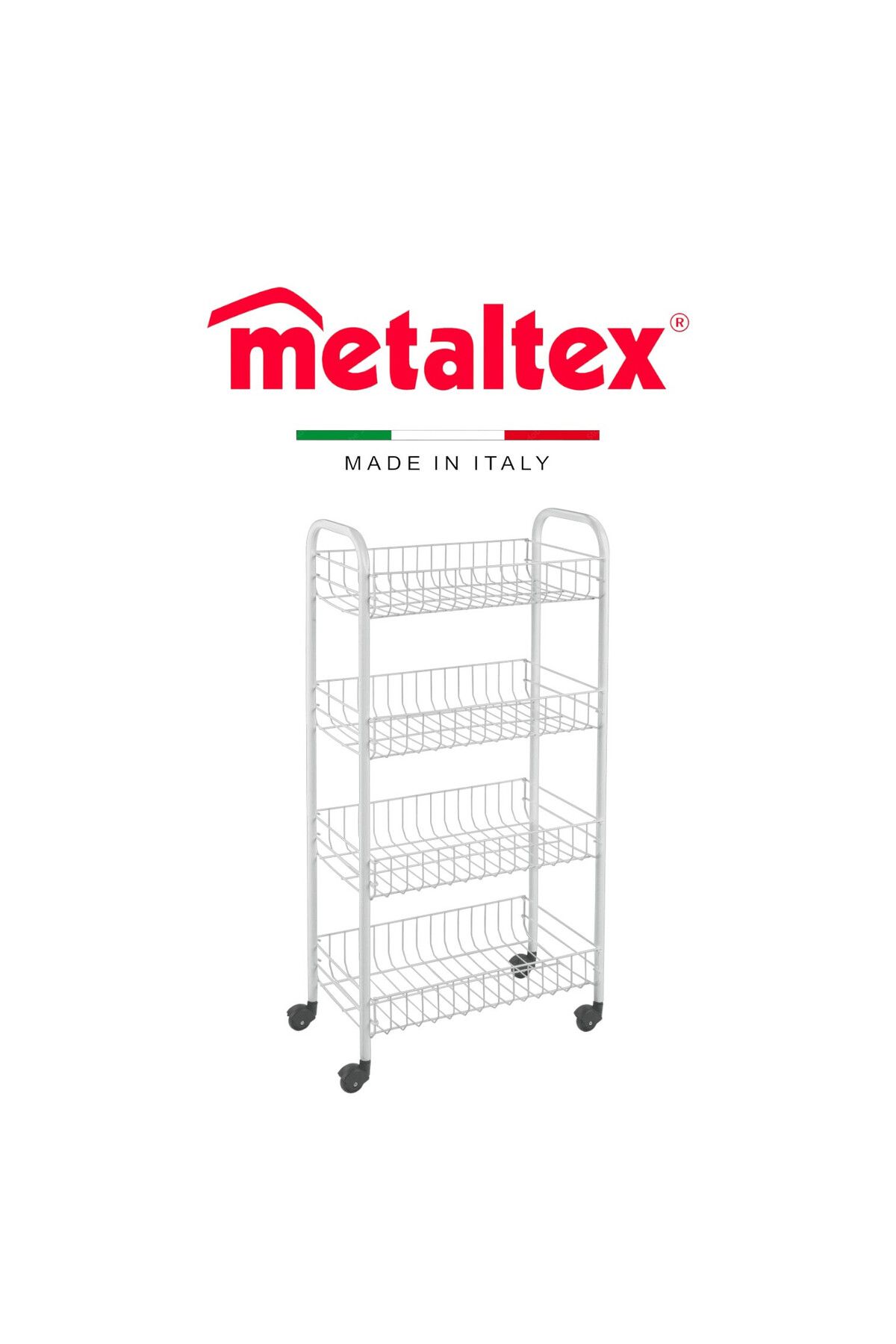 Metaltex-White Pisa 4-Tier Rolling Cart – Durable & Space-Saving Storage Solution 2