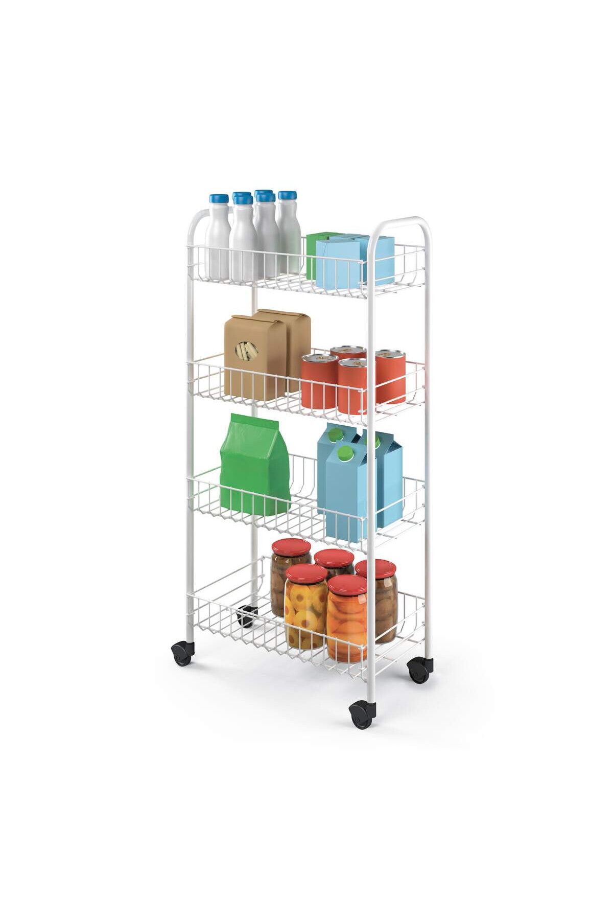 Metaltex-White Pisa 4-Tier Rolling Cart – Durable & Space-Saving Storage Solution 3