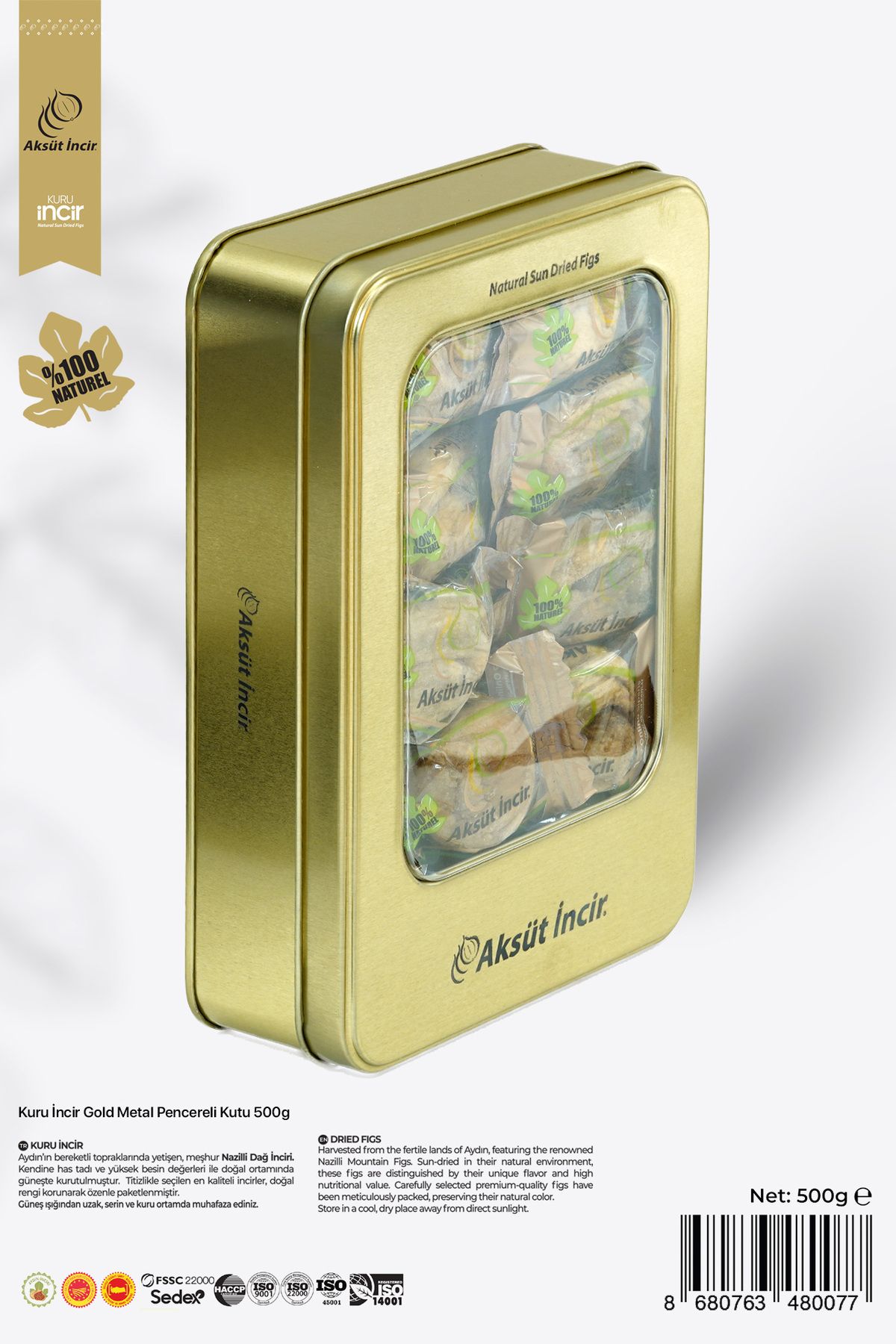 mehmet aksüt aksüt group 500g Kuru Incir Gold Metal Pencereli Kutu