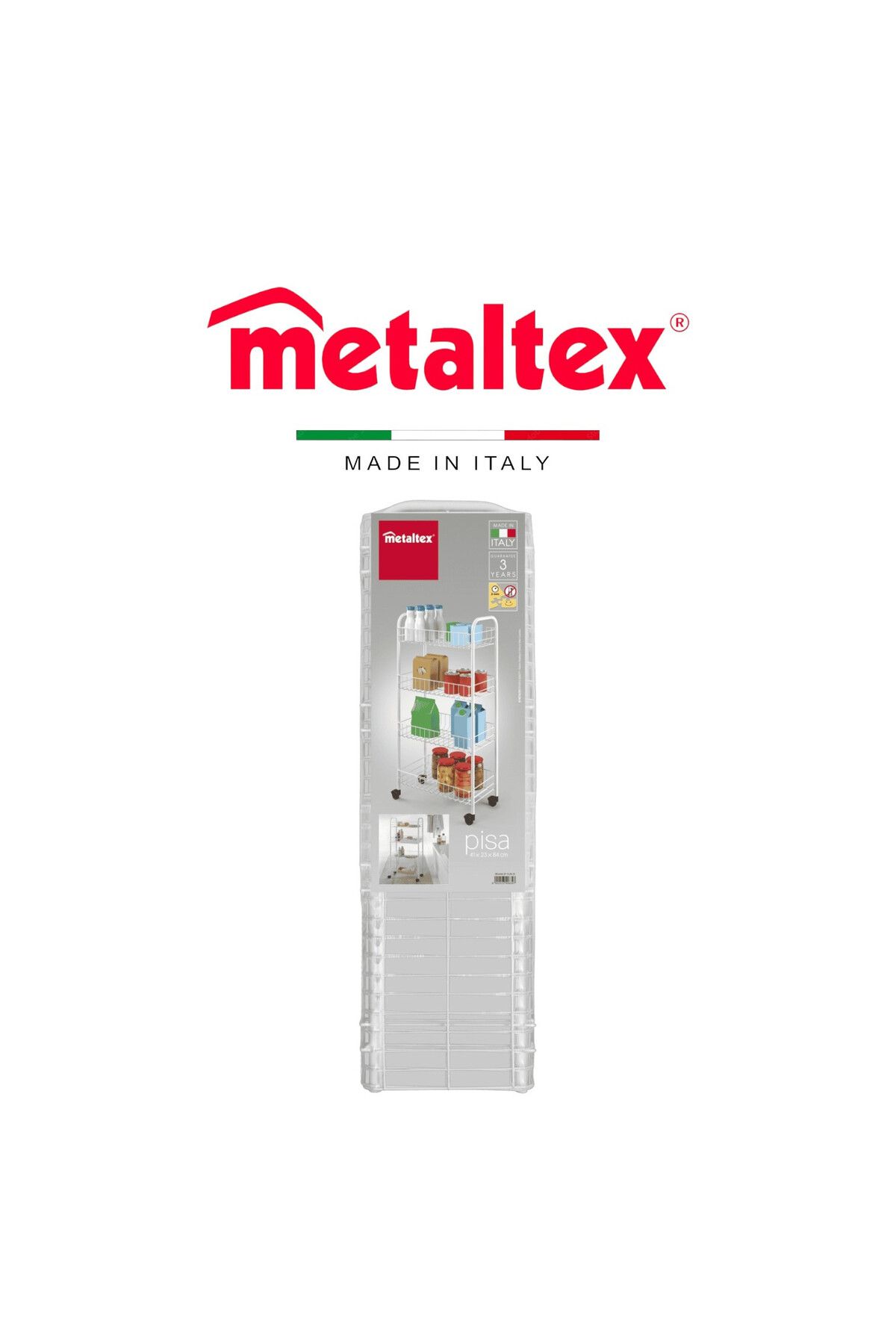 Metaltex-White Pisa 4-Tier Rolling Cart – Durable & Space-Saving Storage Solution 1