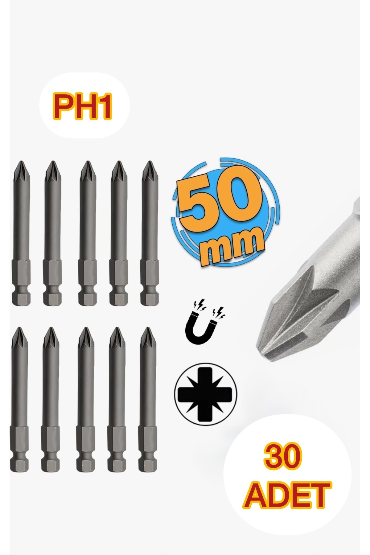 Star Kare Yıldız Bits Matkap Vidalama Ucu PH1x50 mm (30 Adet)