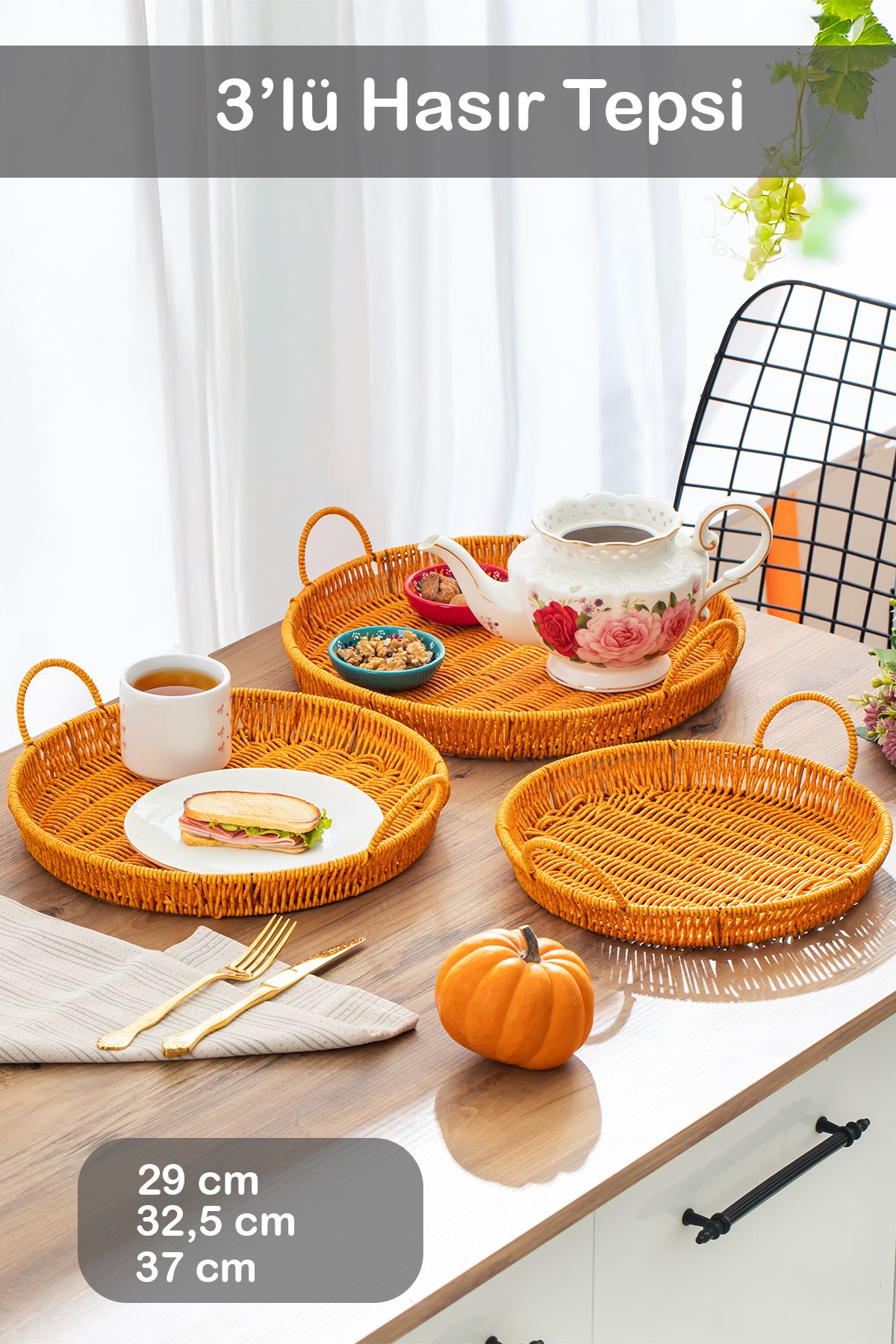 Porsima Set De Coșuri Din Răchită Rotunde, 3 Piese, Decorative Pentru Acasă, Baie, Bucătărie, Cu Mânere - One Size