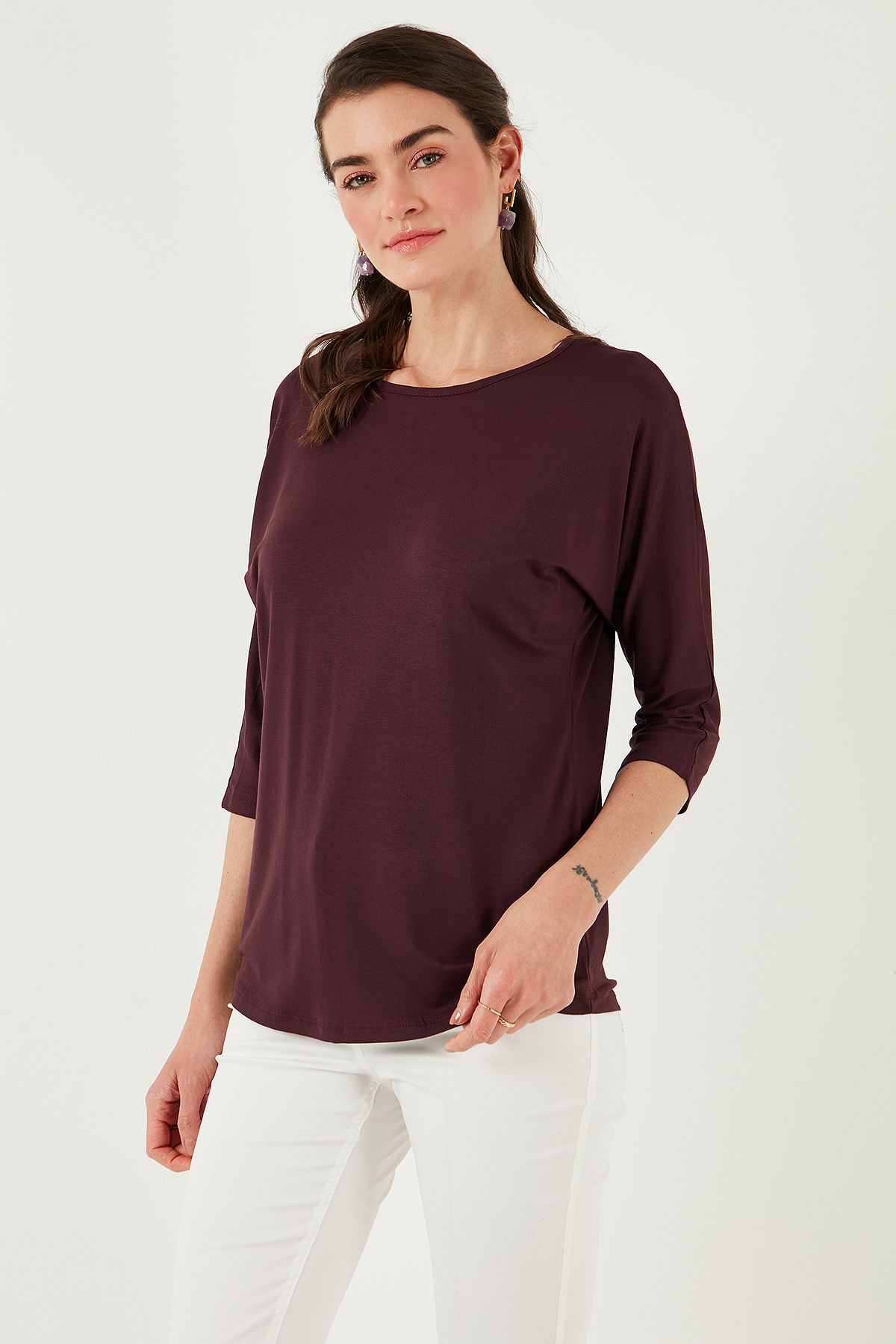 Lela-Crew Neck Three Quarter Sleeve Blouse Bluz 5861416 Y 5