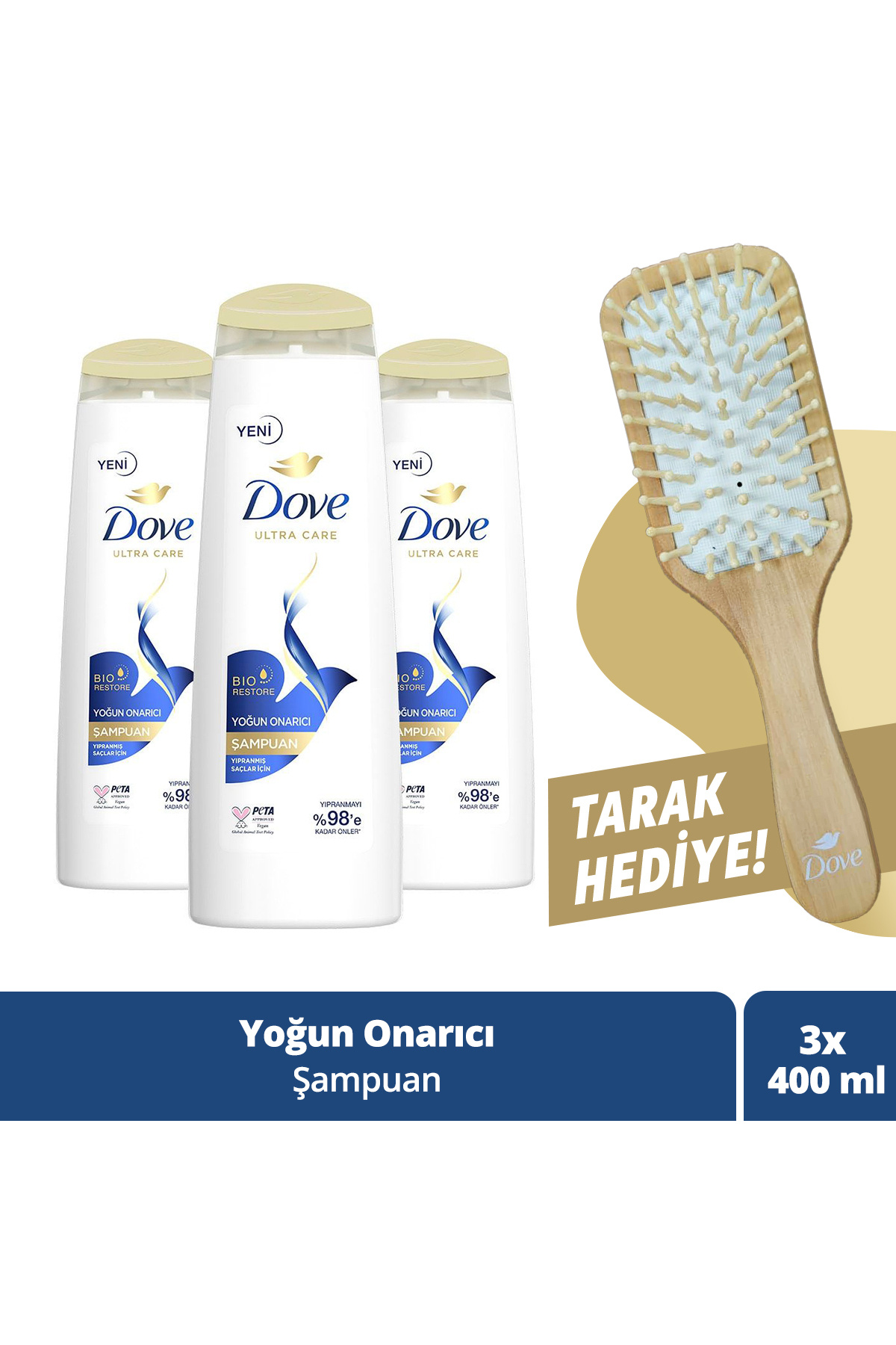Dove-Ultra Care Hair Care Shampoo Intensive Repair 400 ml X3 Comb for Damaged Hair 1