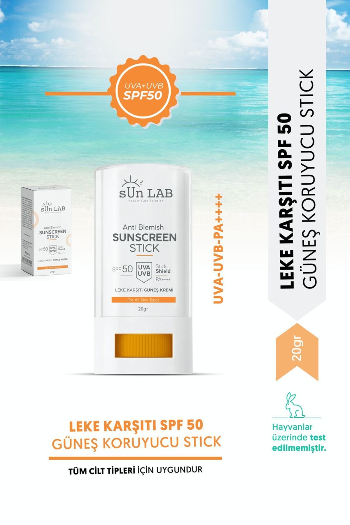 sun lab beauty care solution Leke Karşıtı SPF50 Güneş Kremi Anti Blemish Sunscreen Stick Pa++++ 20gr