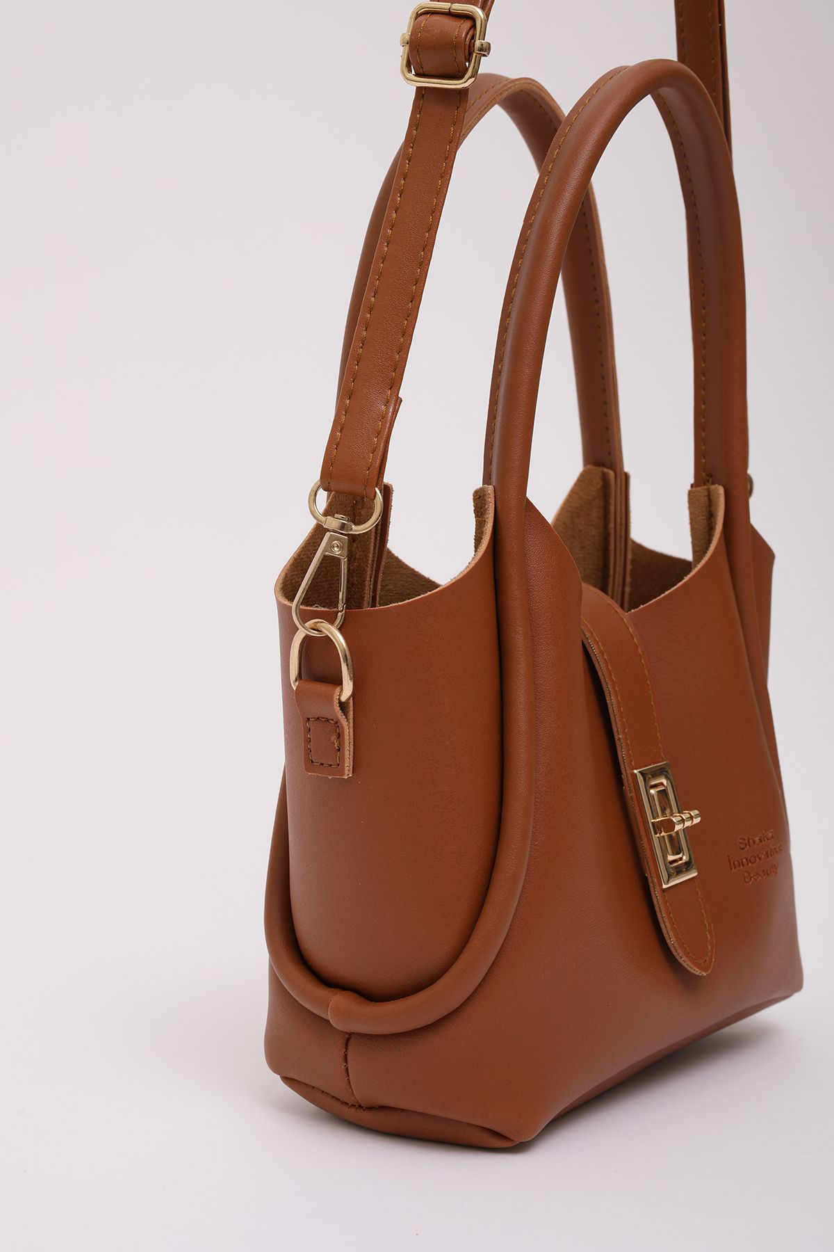 SHAKA-Taba Shk187 Faux Leather Lock Detailed Adjustable Strap Hand, Arm and Shoulder Bag L:14 W:20 W:7 cm 5