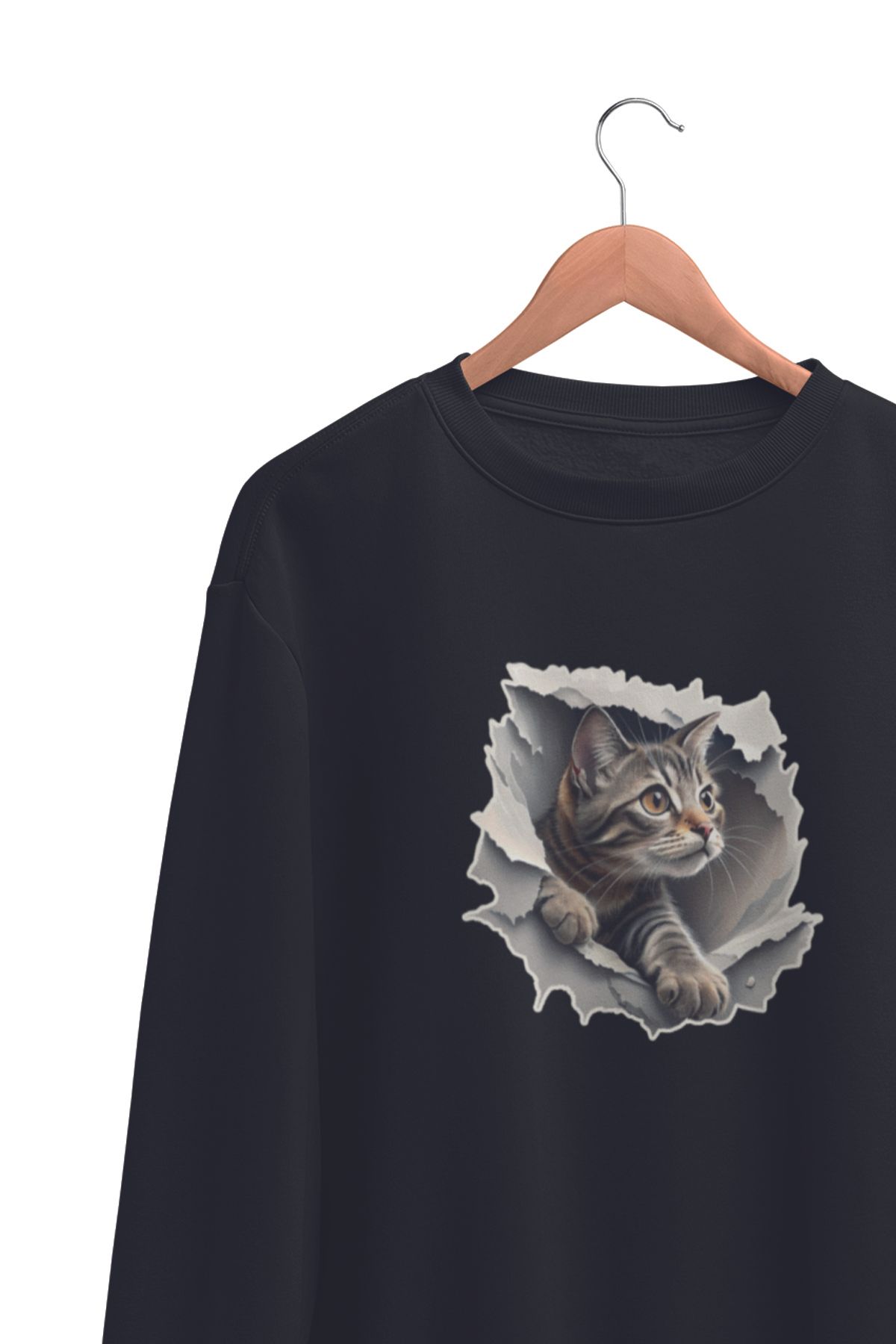 qoeuyl boutique-Cute Cat Printed Unisex Sweatshirt with Crew Neck Gift for Cat, Animal Lover 1