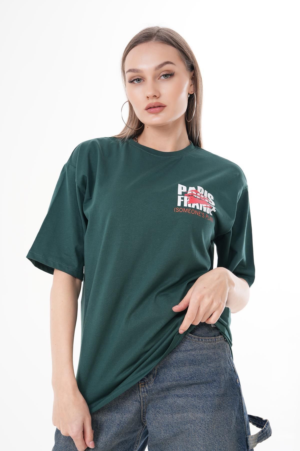 ŞİMAL-Women's Print Detailed Crew Neck Oversize T-Shirt 250153   - 1