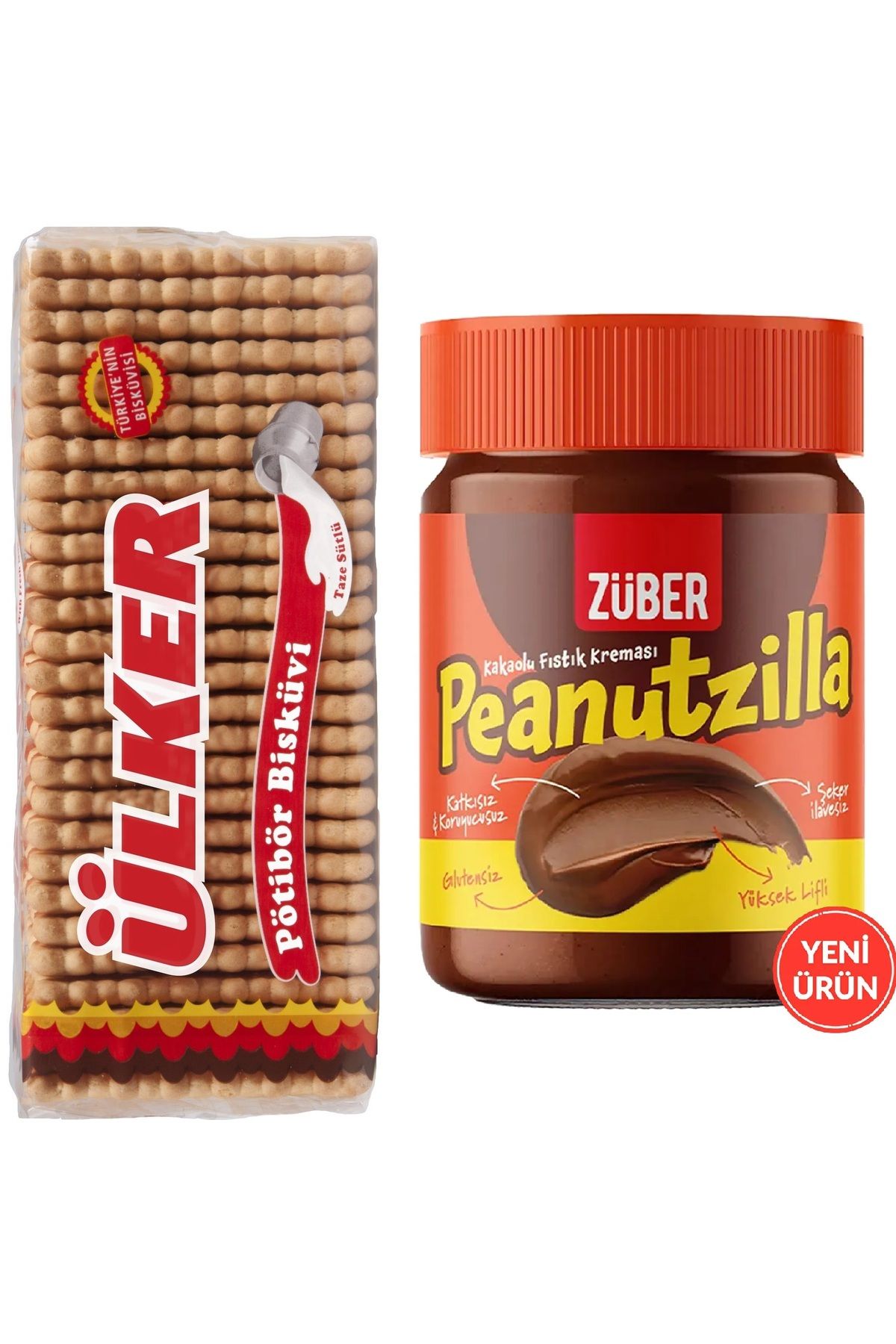 Ülker Pötibör Bisküvi Sade ve Züber Peanutzilla Kakaolu Fıstık Kreması 315 gr