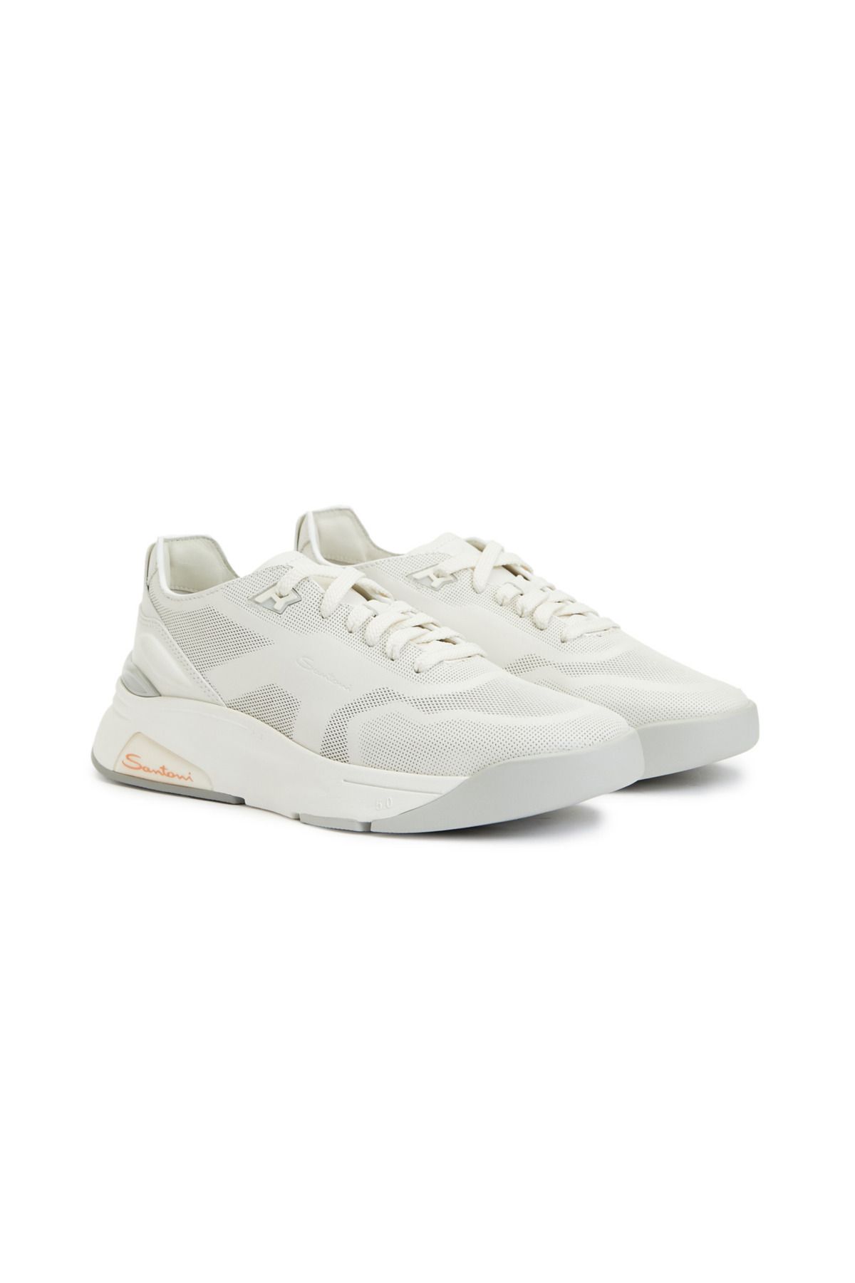 Santoni-Men's White Leather Sneakers - 1583495 2