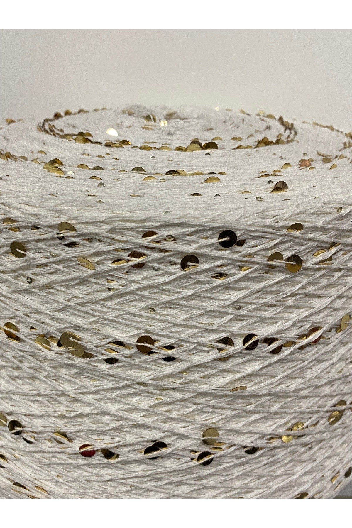 Bag Rope - Knitting Rope 100% cotton 3mm+6mm broken white gold sequins 200g