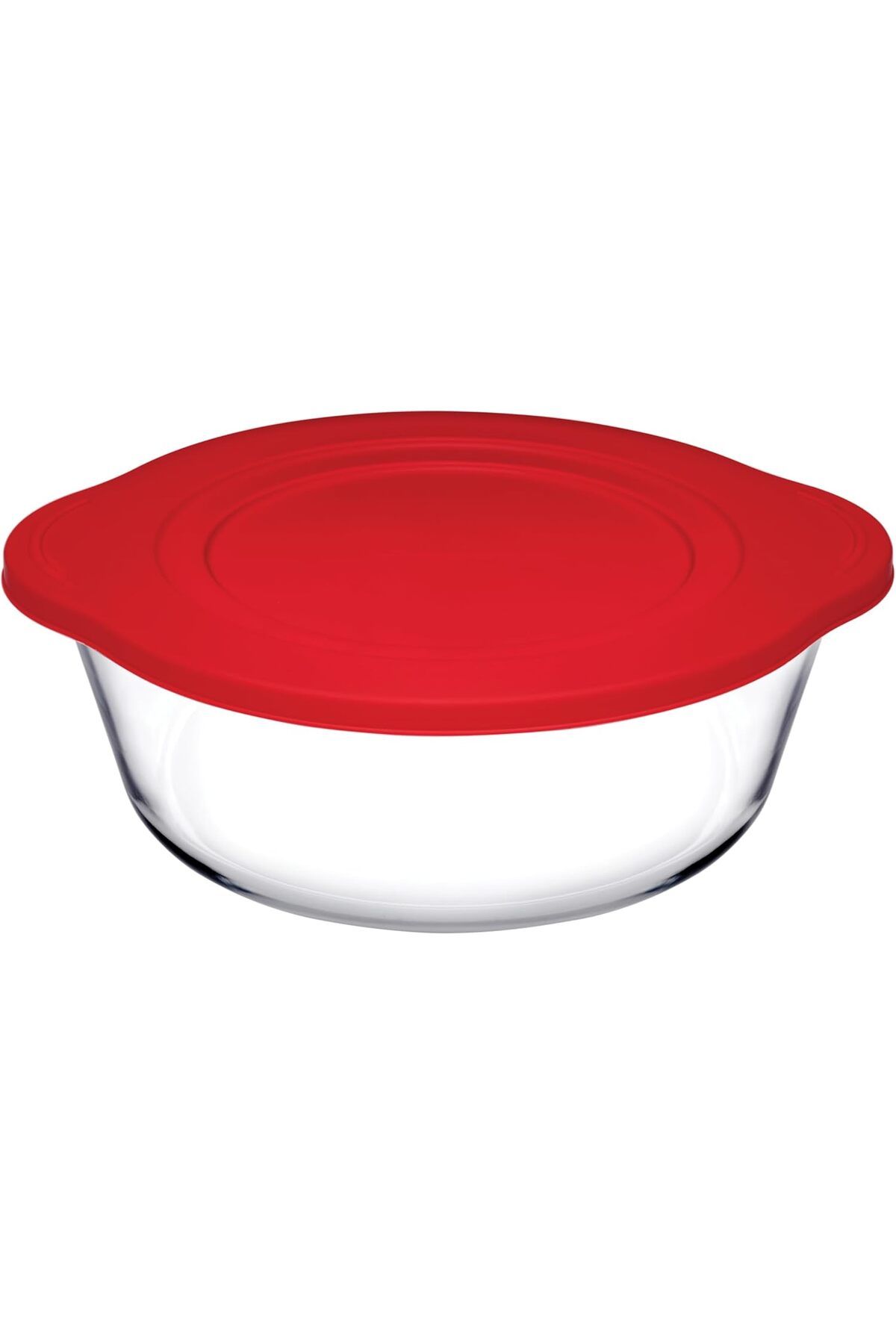 STOREMAX bystoreby Plastik Kırmızı Kapaklı, Borcam Yuvarlak Şeffaf Fırın Kabı, 1.45 Litre NewDesing 6