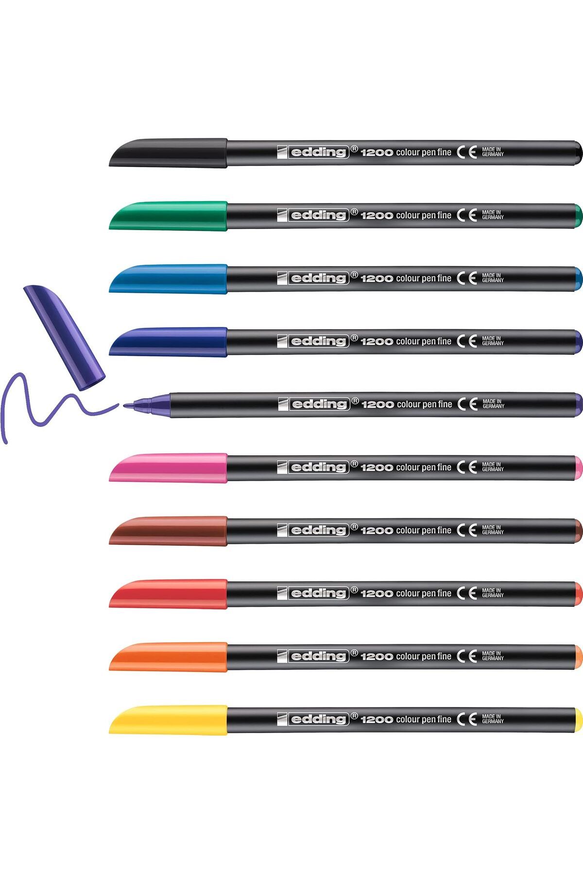 STOREMAX cmllashop 1200 İnce Uçlu Keçeli Kalem - 10 Parlak Renkli Set - Metal Kutu - Yuvarlak Uçlu 1 mm