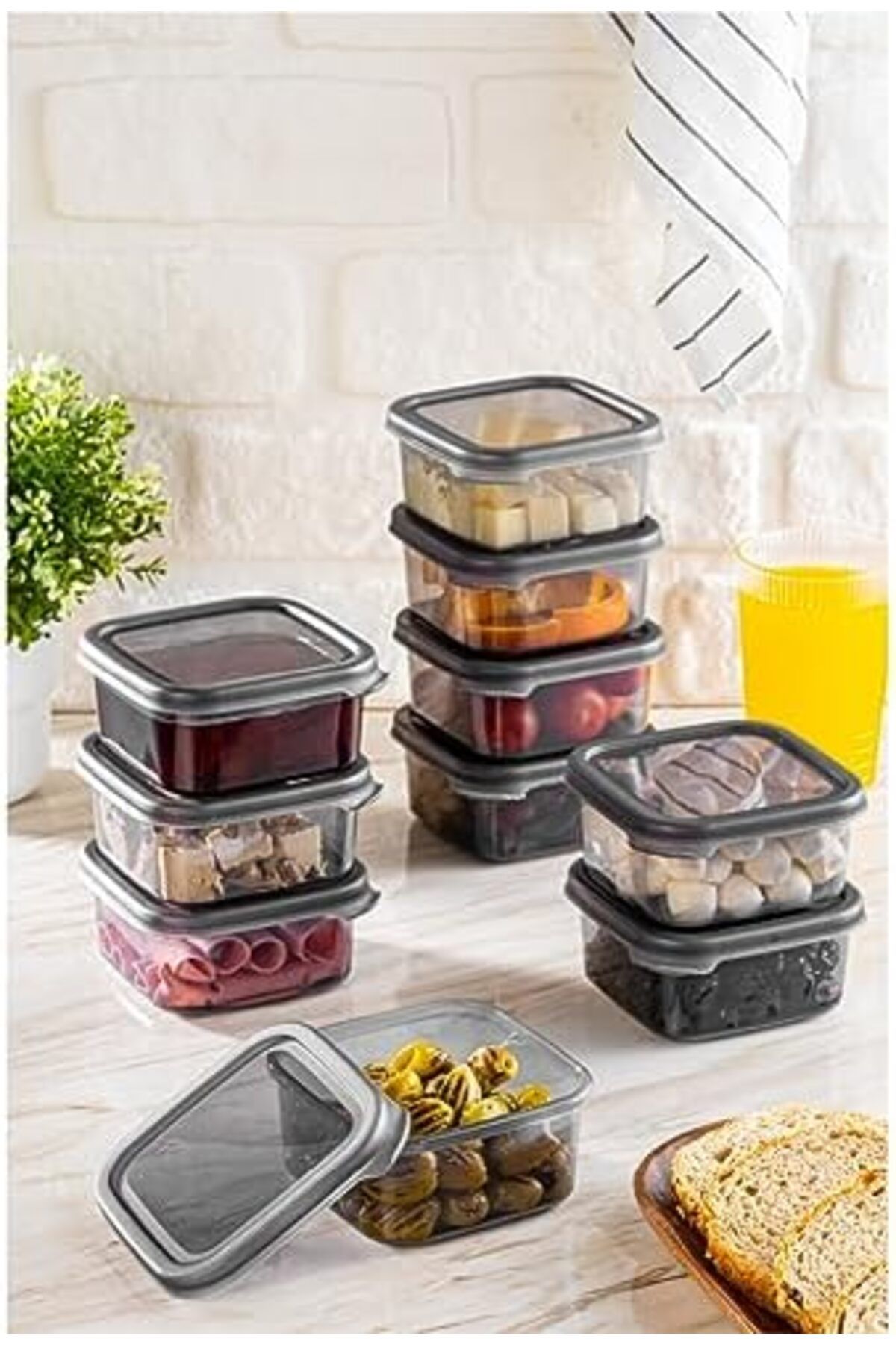 STOREMAX nffashopm Home 10 Adet Hava Almaz Kapaklı Kare Kahvaltılık - Kahvaltı Saklama Kabı Seti storest