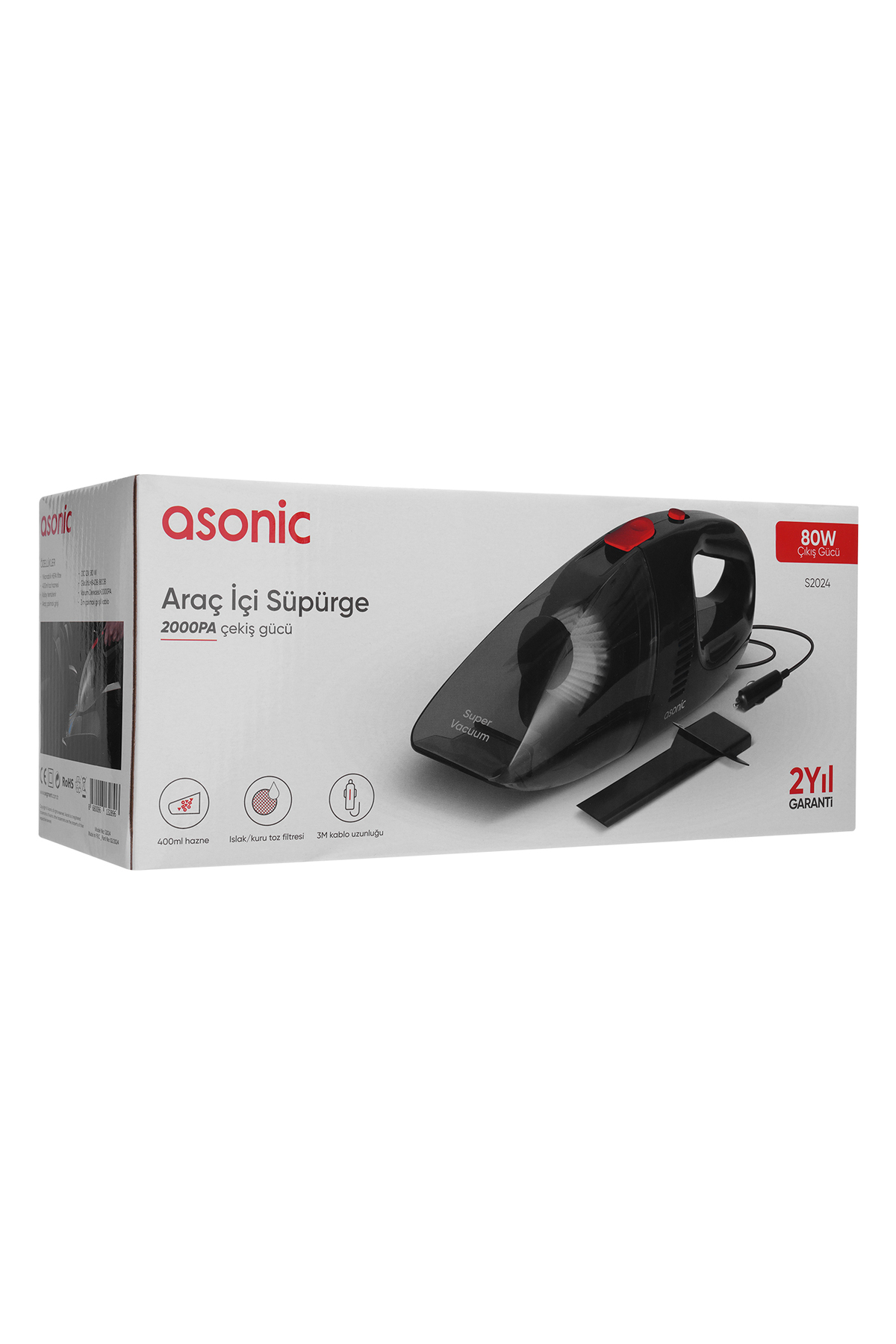 asonic S2024 Siyah 80W 2000Pa Emiş Islak Ve Kuru Fuul Bakır Araç