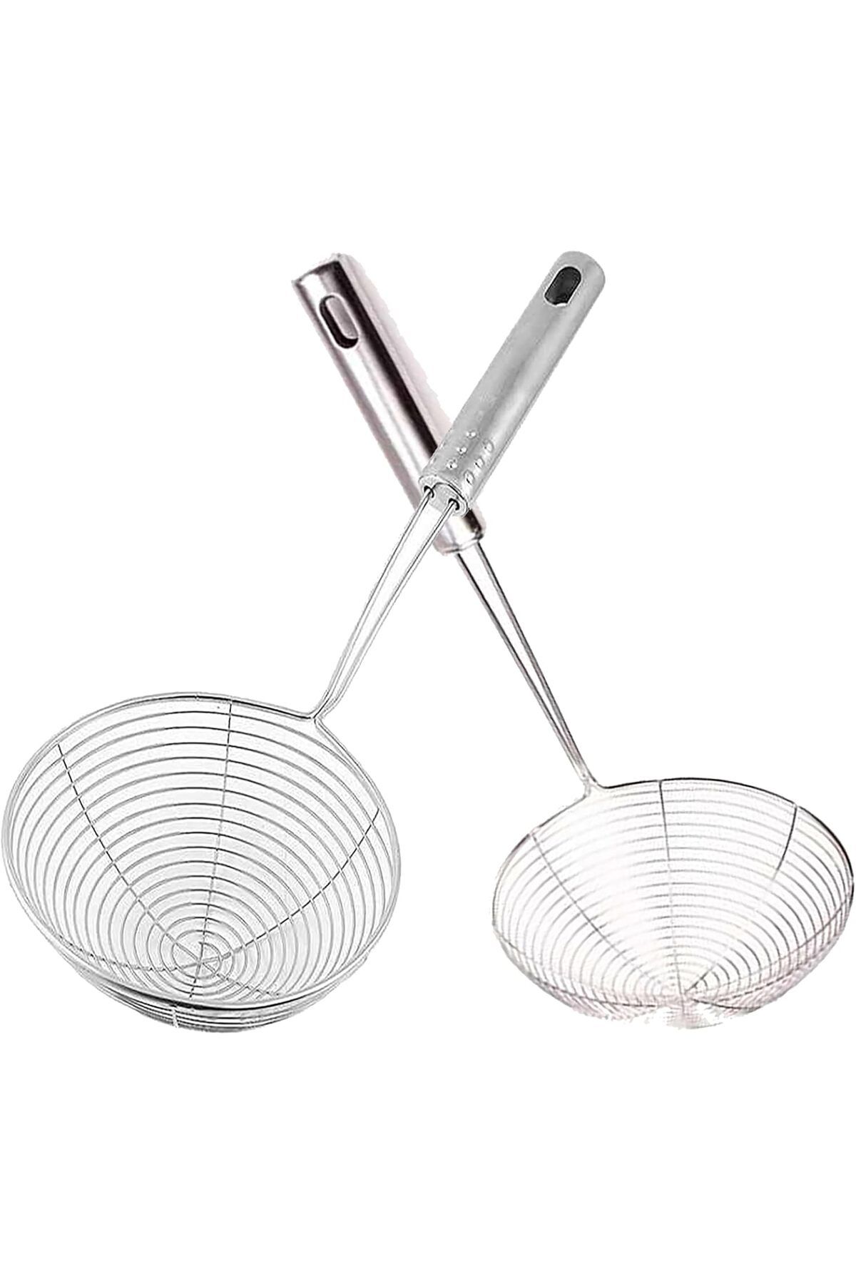 STOREMAX Metal Kevgir, 14-16 cm Çap, Uzun Saplı, Mutfak Süzgeci, Gümüş (14 cm ve 16 cm)