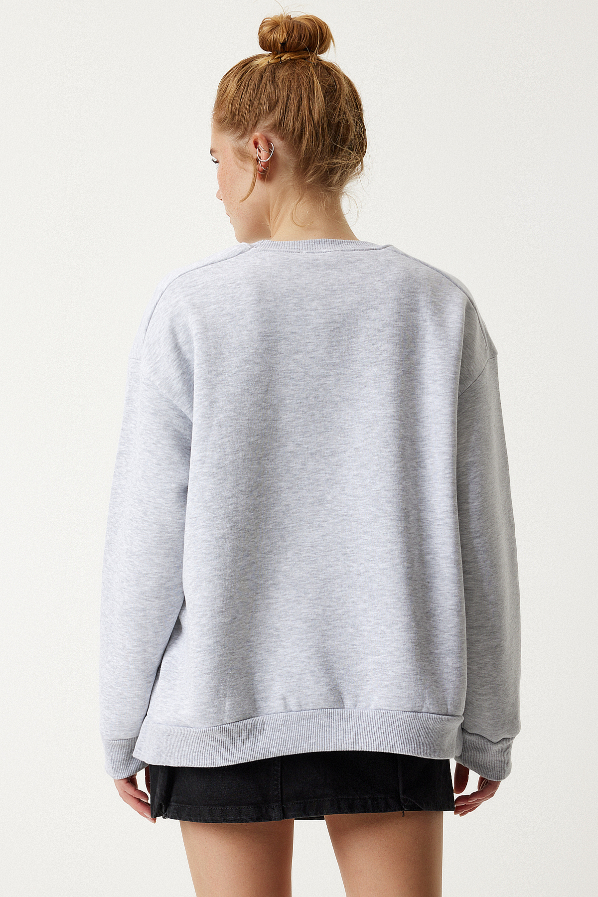 Lovelyİstanbul Fermuar Detaylı Şardonlu Sweatshirt Gri Lub0003 görsel 7