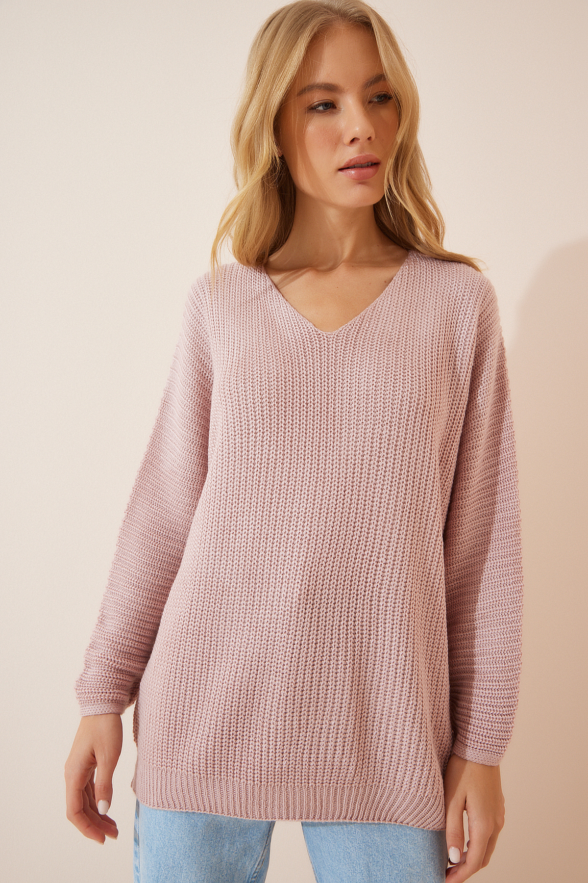 Lovelyİstanbul V-Neck Thessaloniki Knit Oversize Sweater Sweater