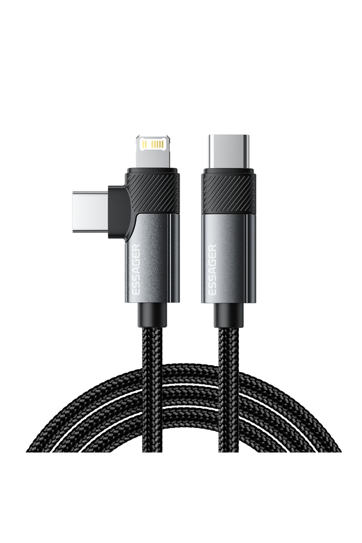 Choice-2m grey Essager 2 in 1 USB Type C Cable 65W PD Fast Charging Wire Type C To Lightning Cable For iPho 7