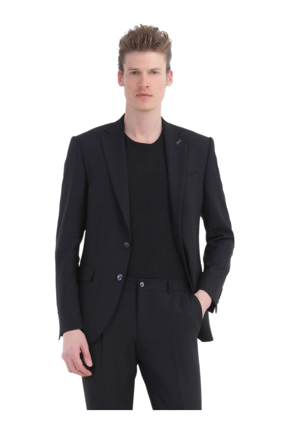 Ramsey-Black Wool Blended Micro Modern Suit 4