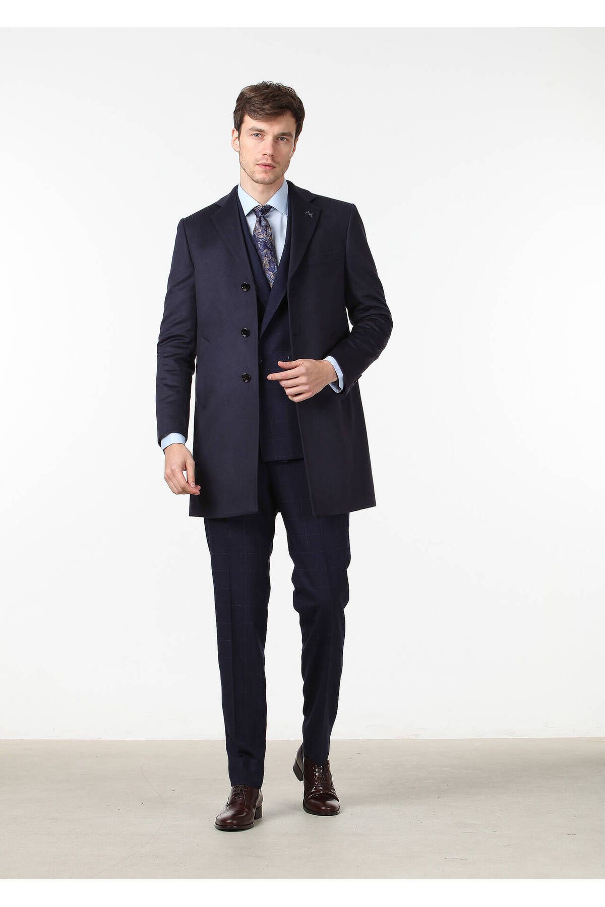 Ramsey-Navy Blue Weaving Overcoat 3