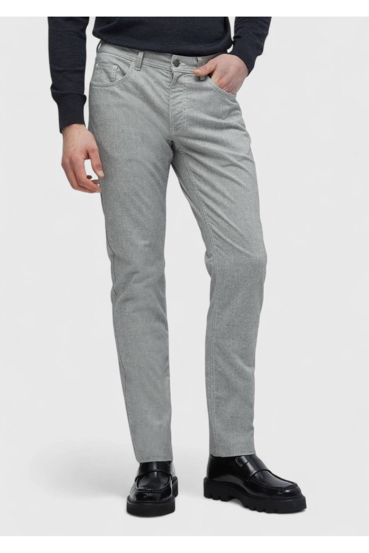 Ramsey-Pantaloni slim, casual, din amestec de bumbac, gri 3