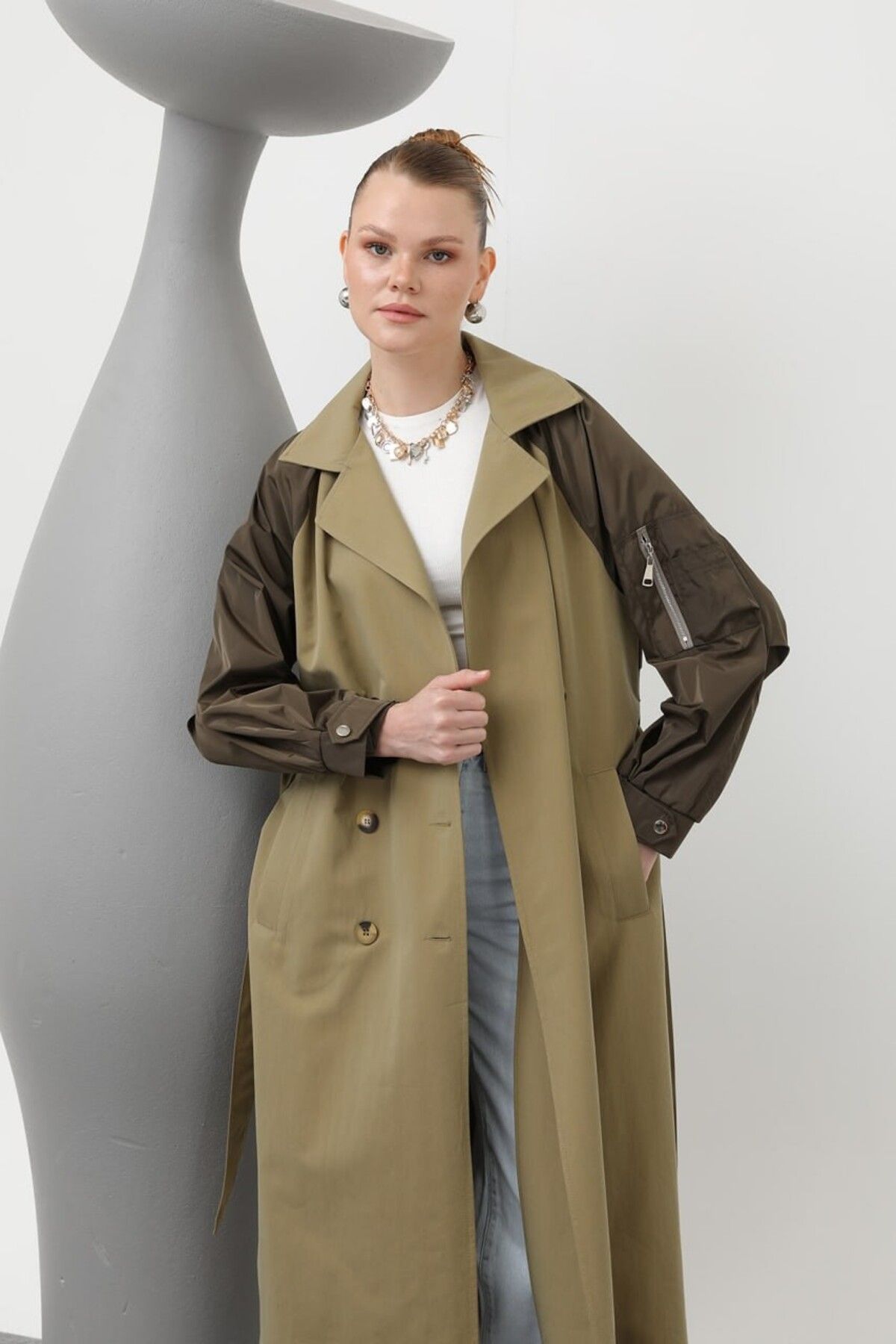 Puane-Women's Sleeve Zipper Detailed Trench - 2