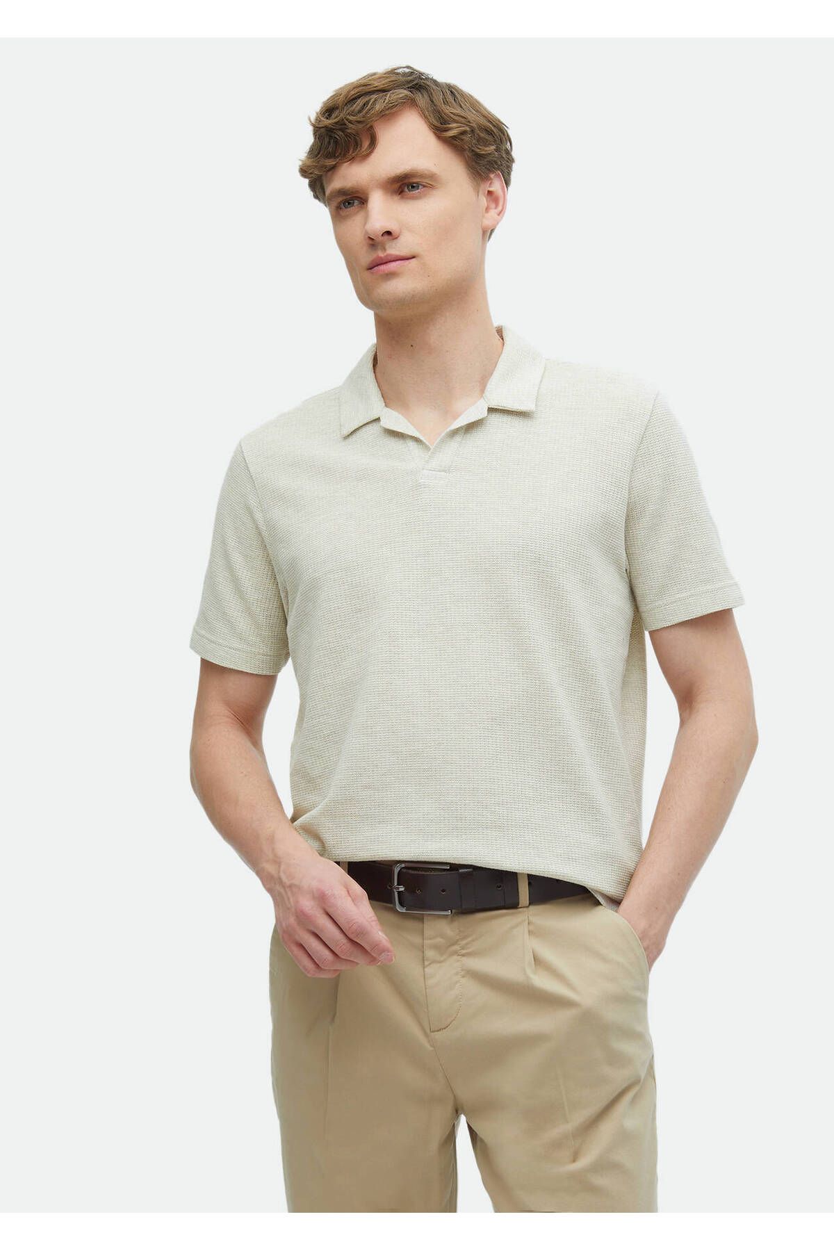 Ramsey-Jacquard Polo Neck 100% Cotton T-shirt 1